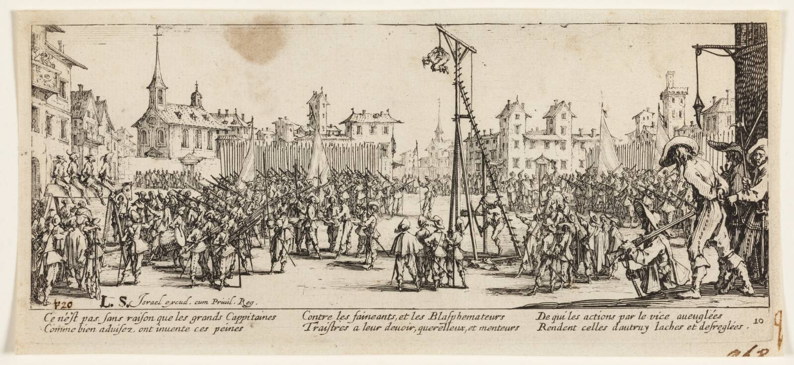Afstraffelse med vippegalge, Jacques Callot, 1633