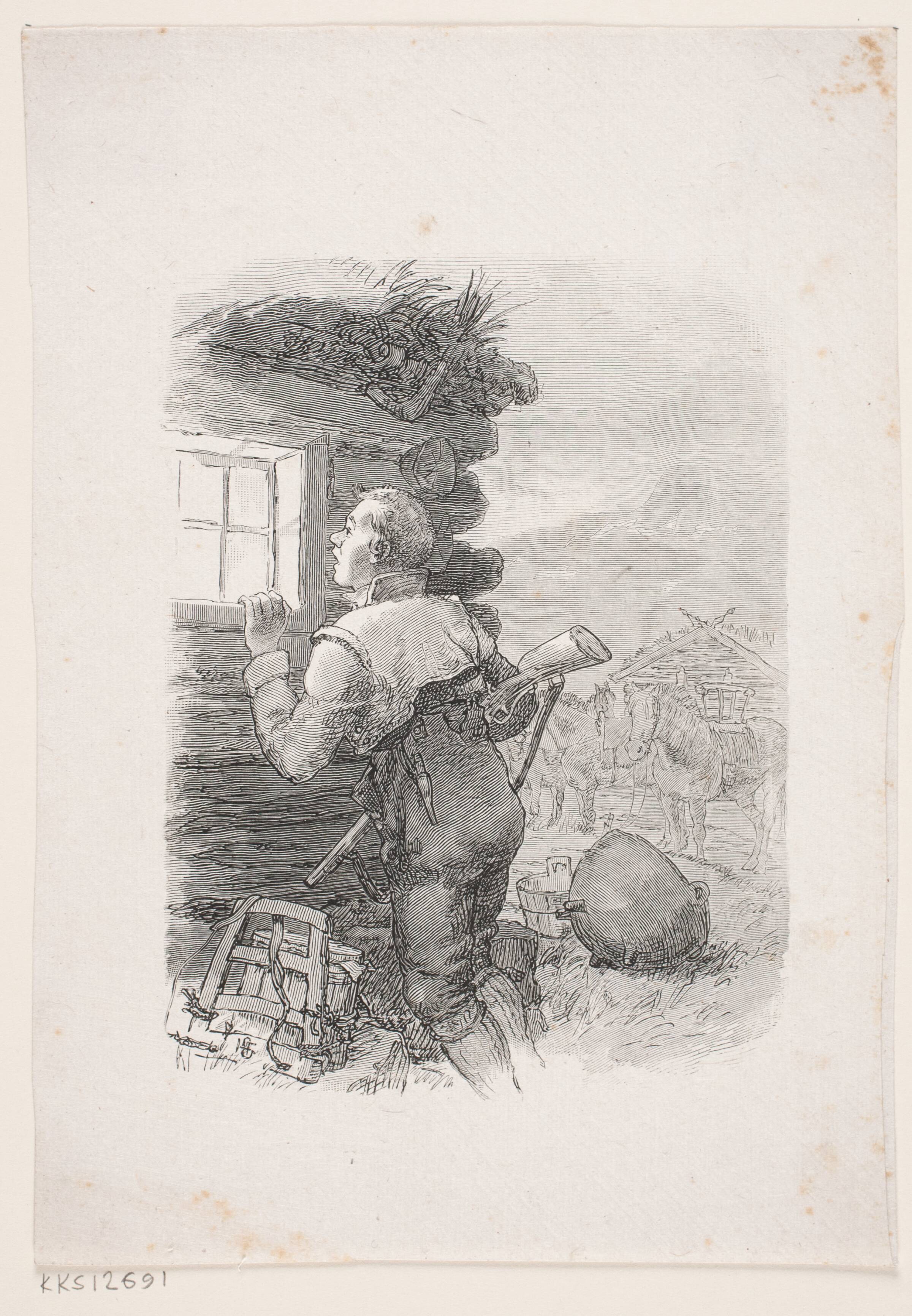 En Bondedreng kigger ind ad et Vindue, H.P. Hansen, 1829-1899