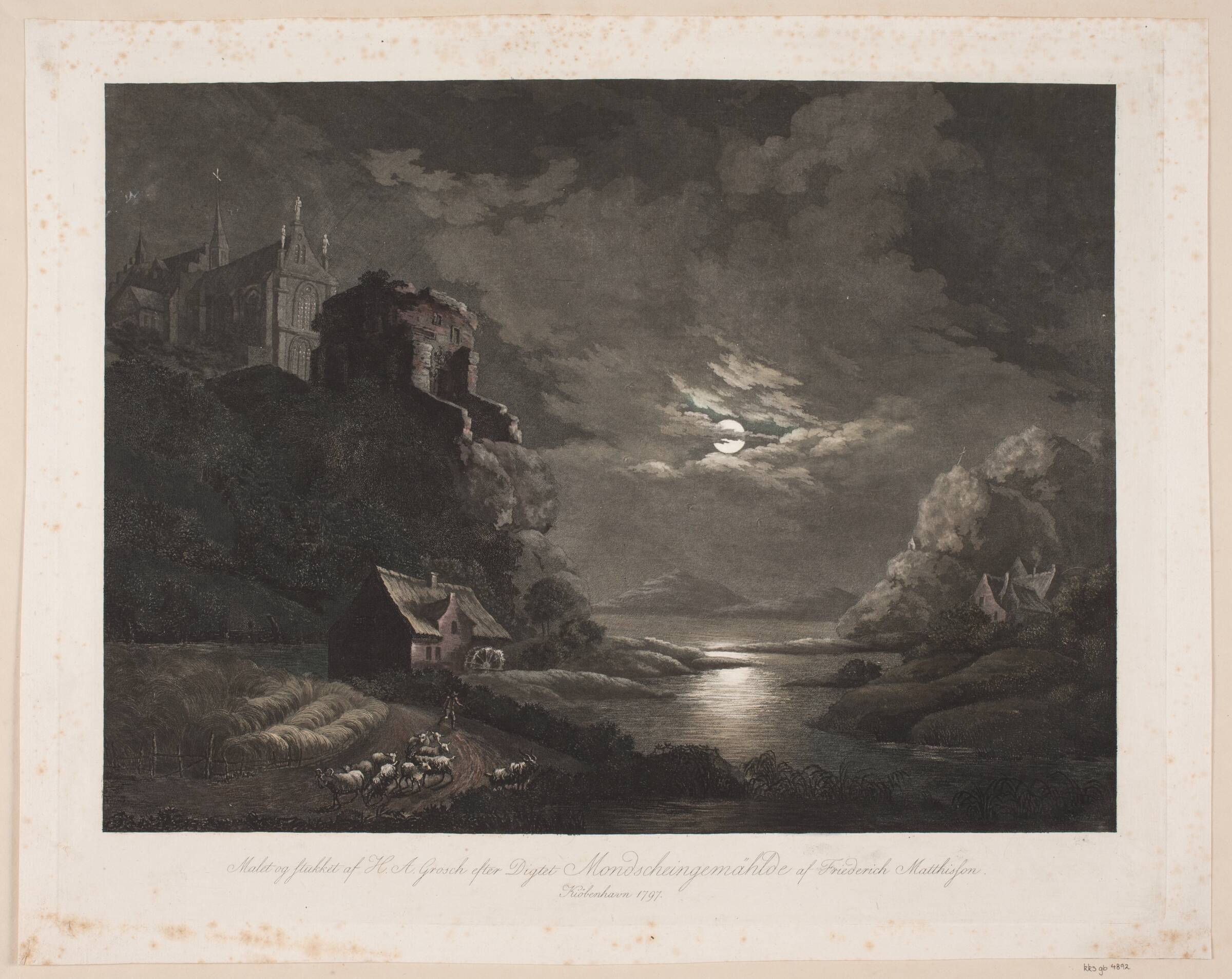 Flodlandskab i måneskin, Heinrich Grosch, 1797