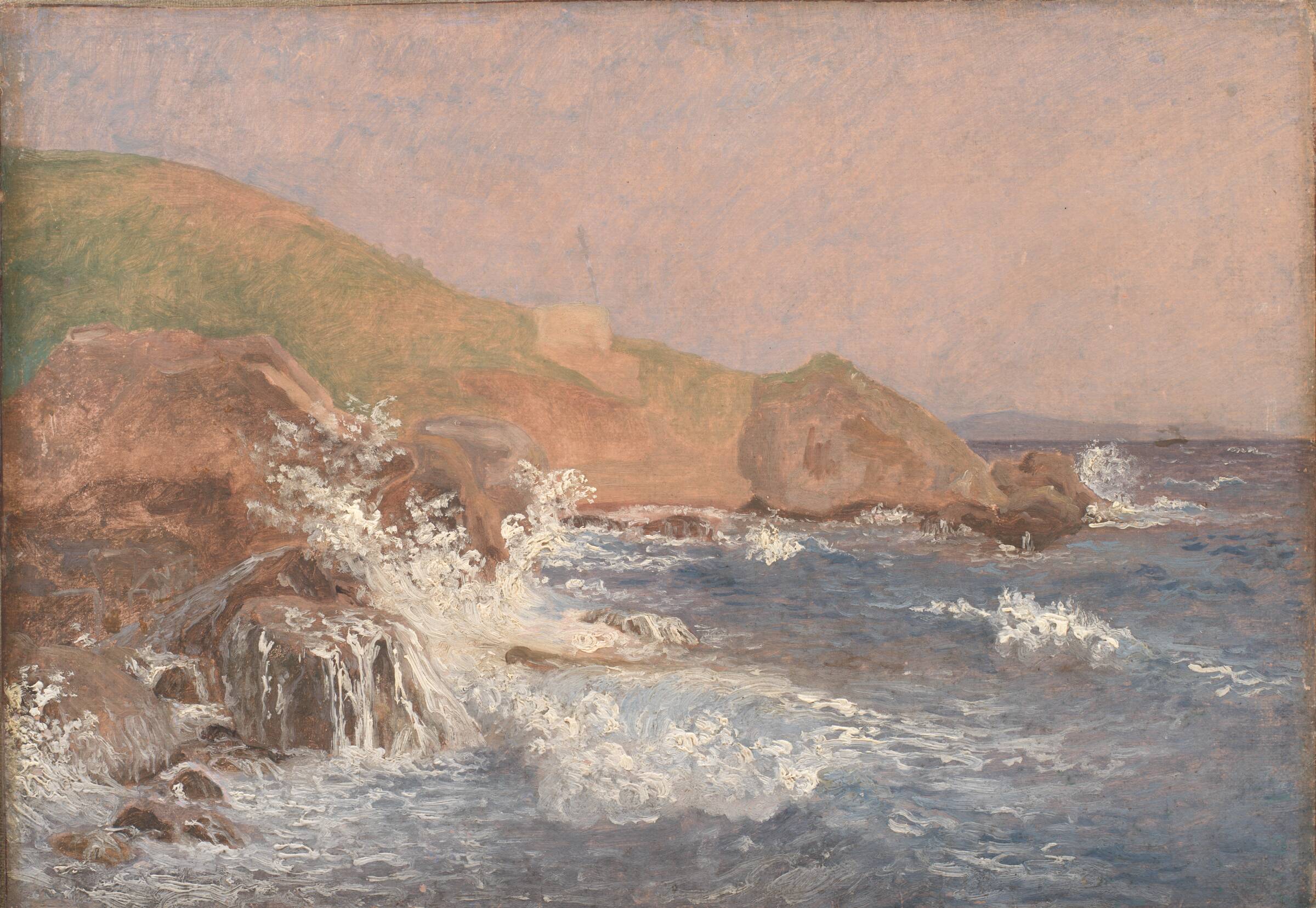 Klipper og oprørt sø. Capri, Christen Købke, 1839