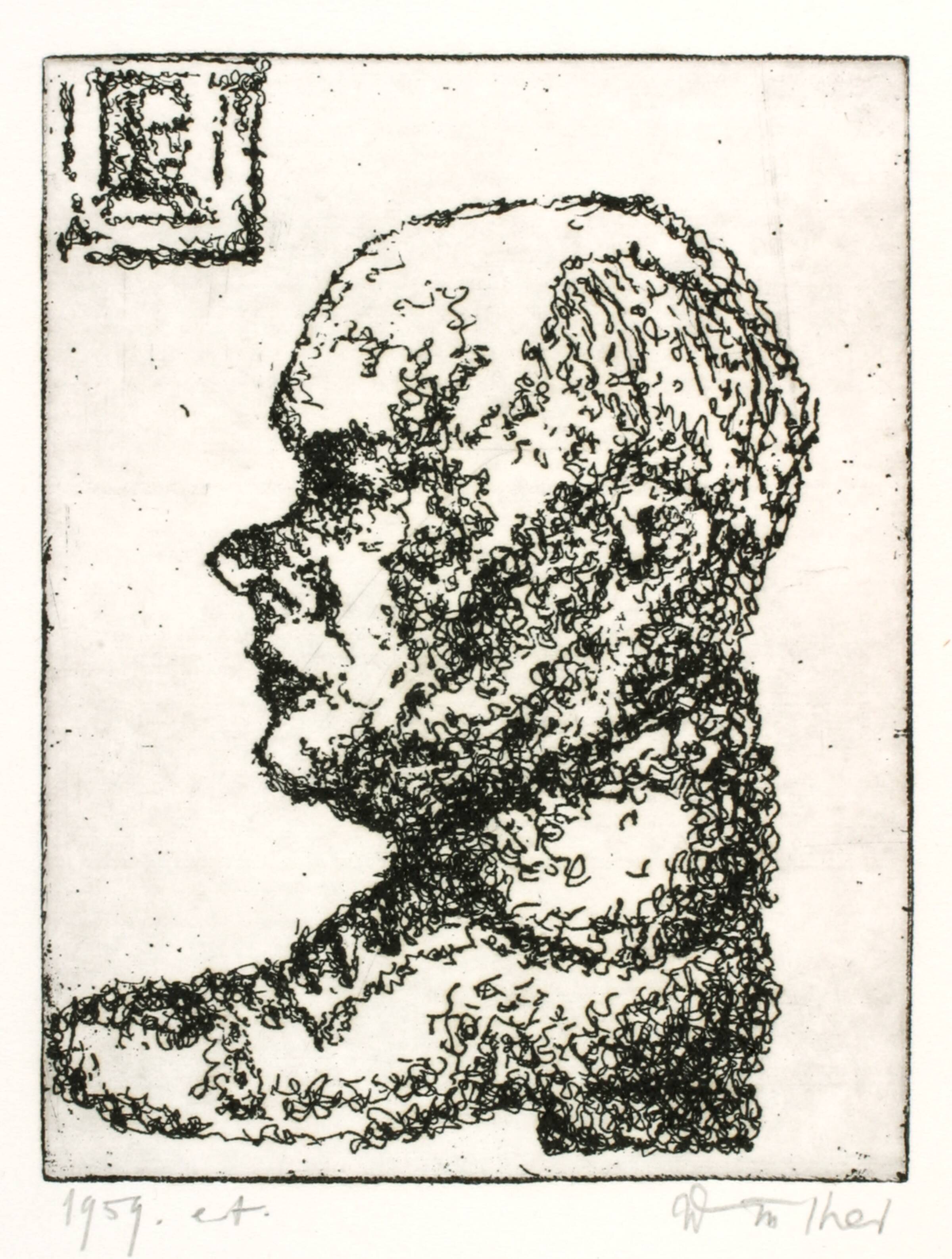 Kunstnerens svigerfar som Kopffussler, Richard Winther, 1959