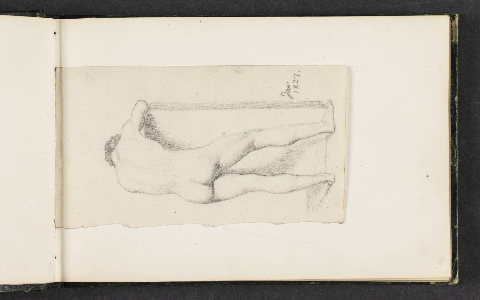 Stående, nøgen, mandlig model set bagfra, Erling Eckersberg, 1827