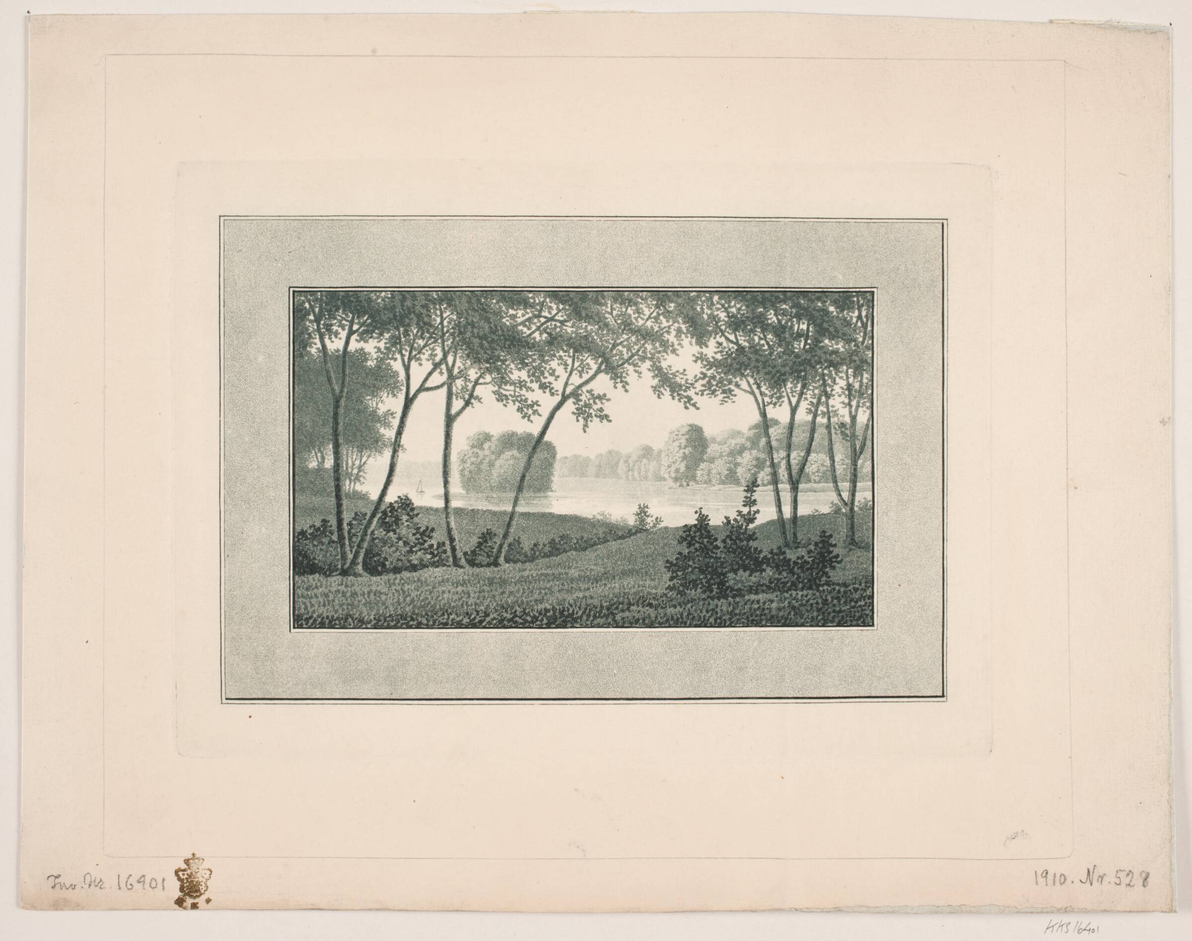 Bagsværd Sø. Udsigt på Nybro, Søren Henrik Petersen, 1788-1860