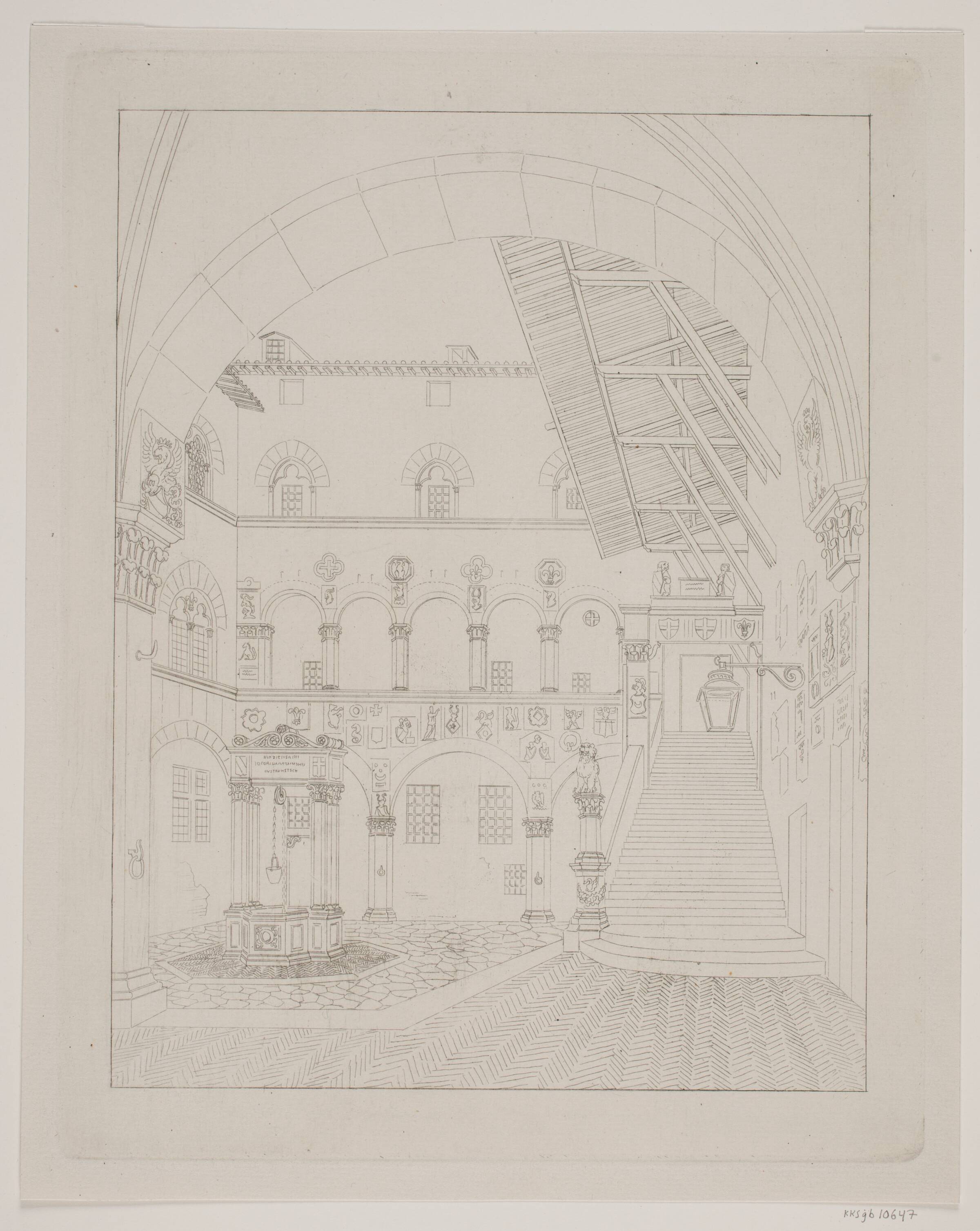 Fængselsgård i Palazzo del Bargello, G.F. Hetsch, 1819