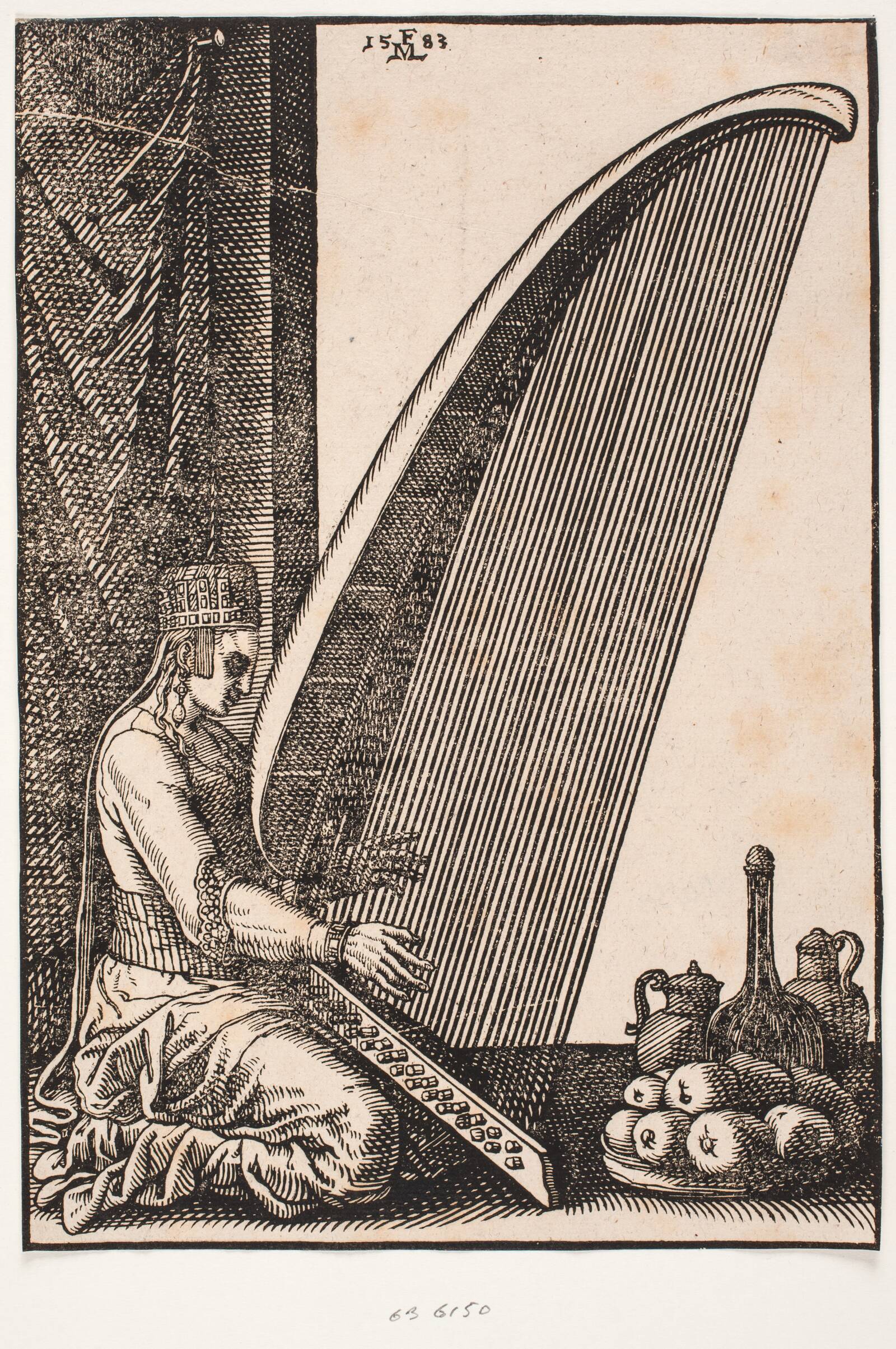 En harpespillerske, Melchior Lorck, 1583