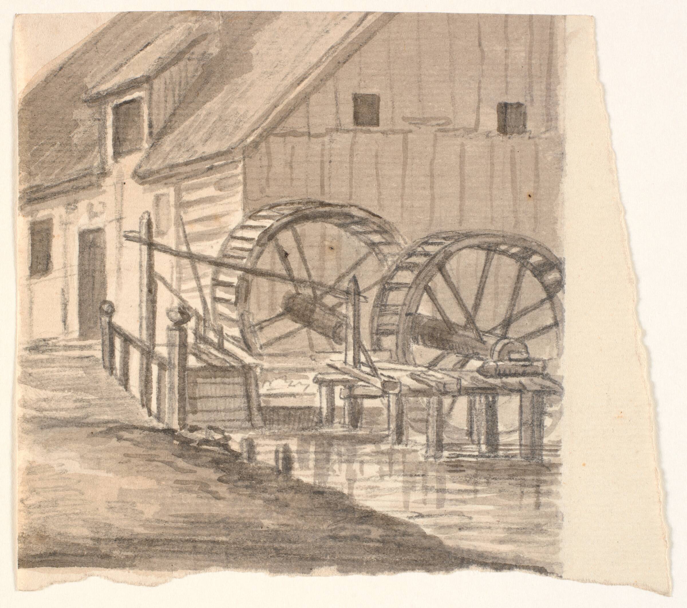 Møllehjul og del af mølle, J.P. Møller, 1813