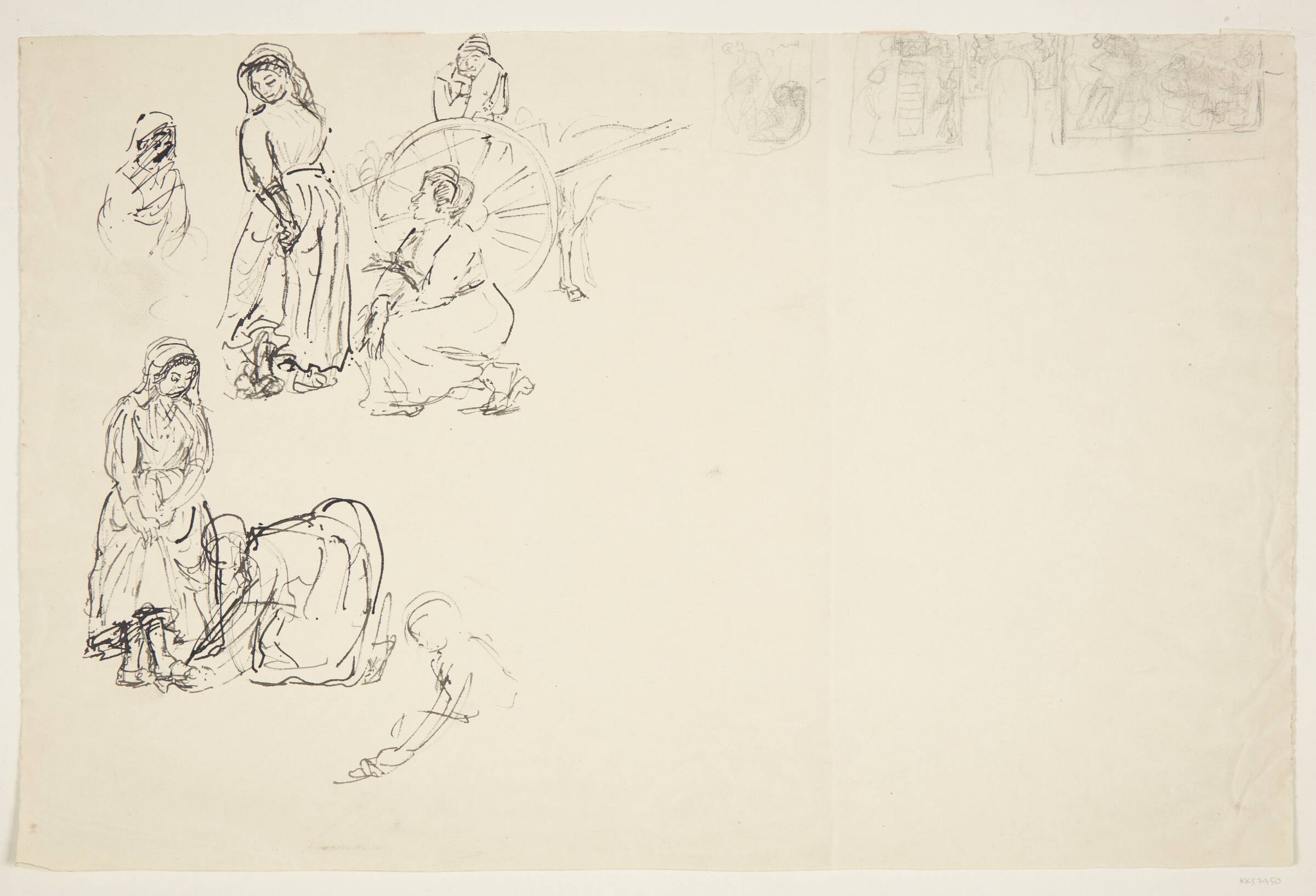 Blad med studier fra et italiensk marked, Peter Hansen, 1913