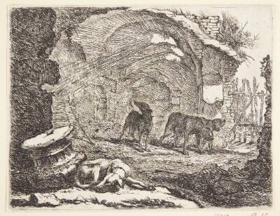 Hunde ved en ruin