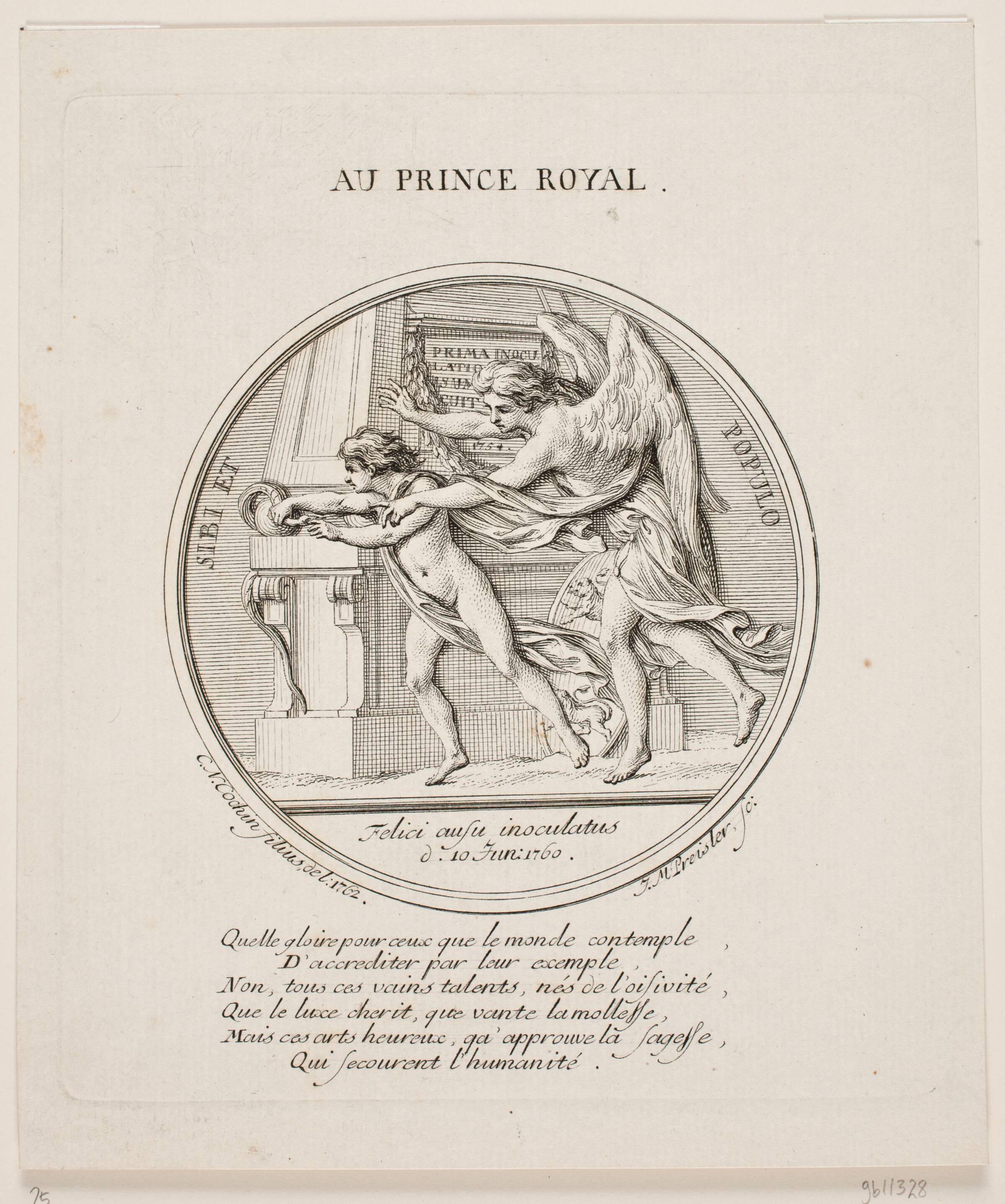 Medaljon i anledning af kronprinsens inoculation, J.M. Preisler, 1760