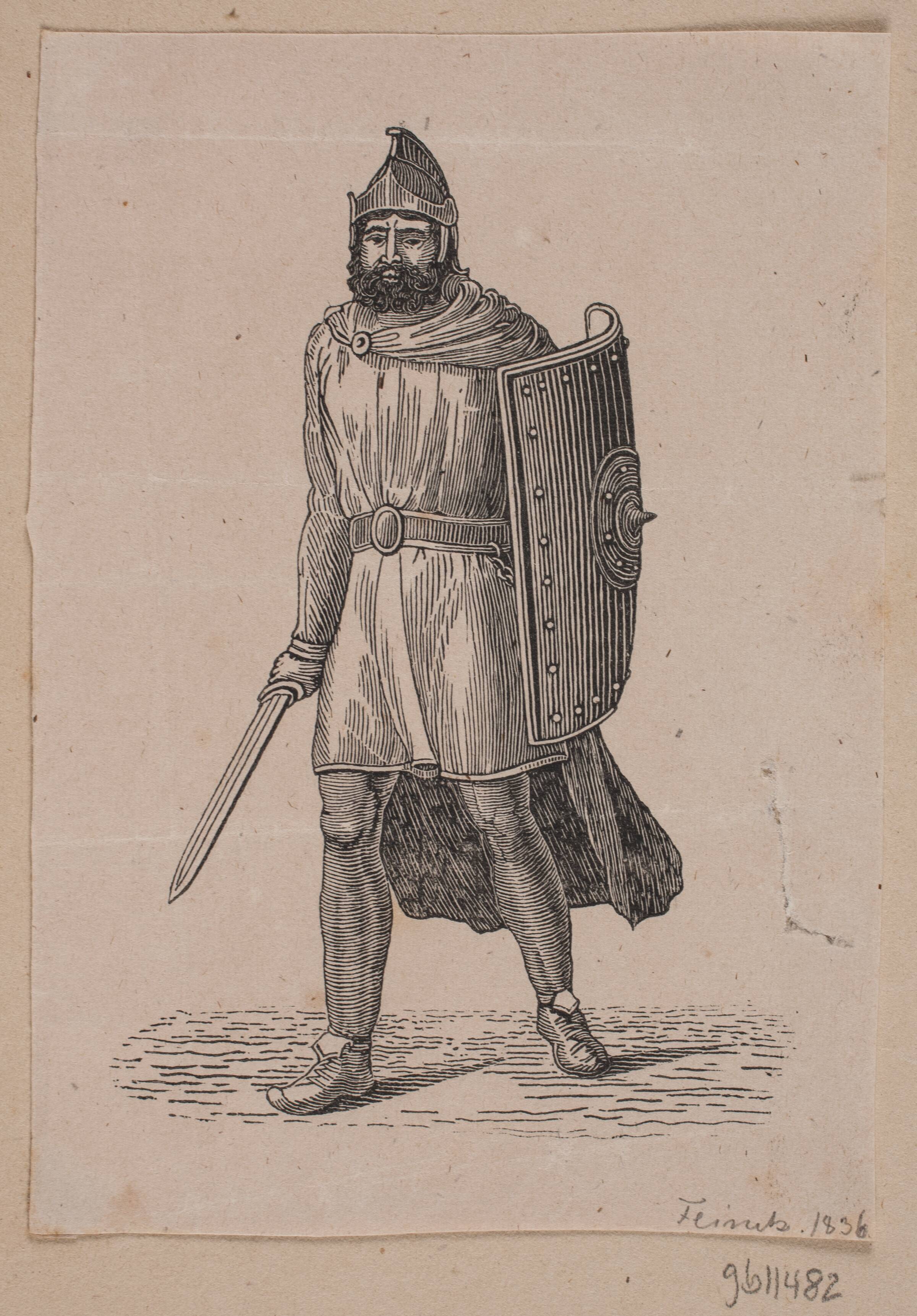 Gående kriger med skjold, Andreas Flinch, 1836