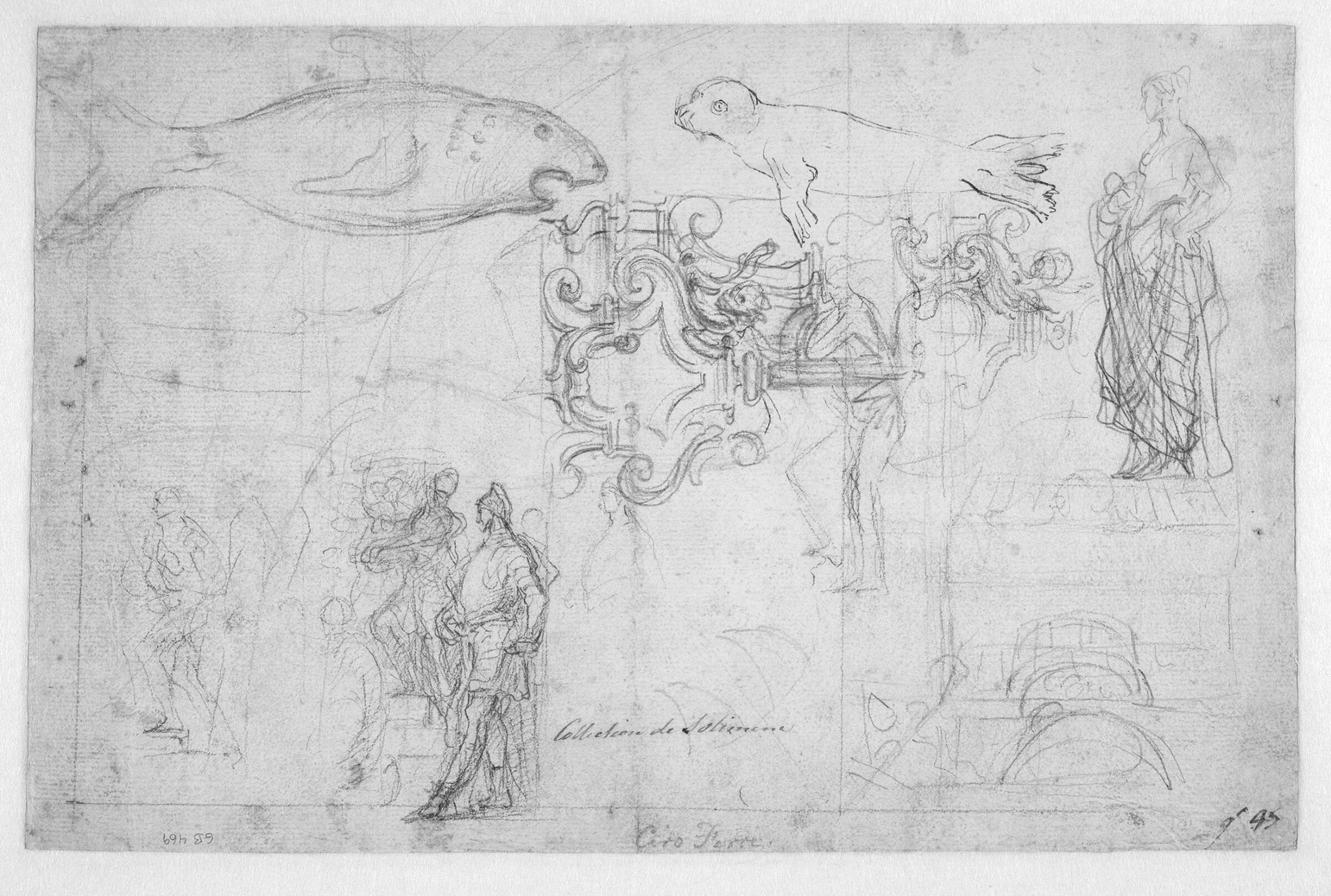 Studier af figurer, dyr og arkitektur, Francesco Solimena, 1720-1721