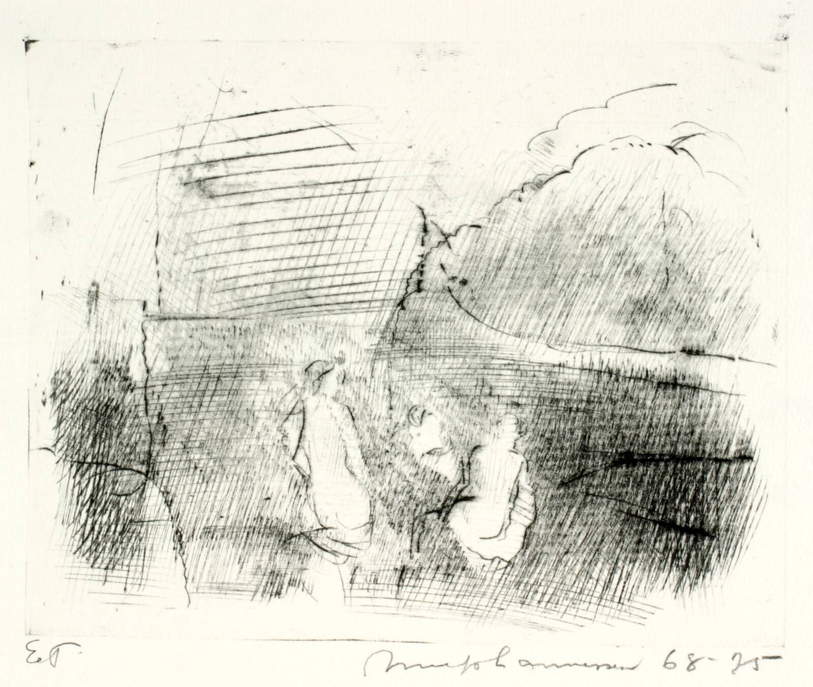 Tre figurer i et landskab, Arne Johannessen, 1968