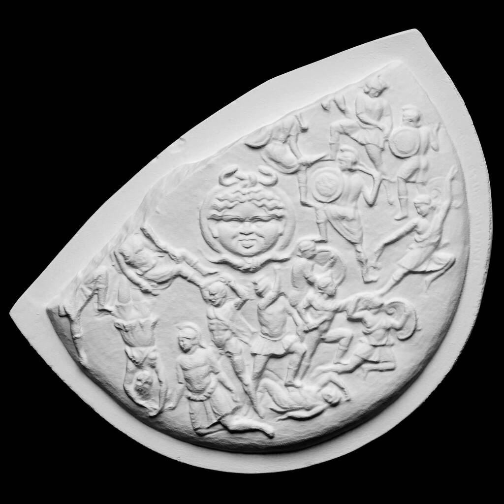 Rundt skjold med figurer på ydersiden, amazonomachie, Det Strangfordske skjold, fra Athena Parthenos, Ubekendt