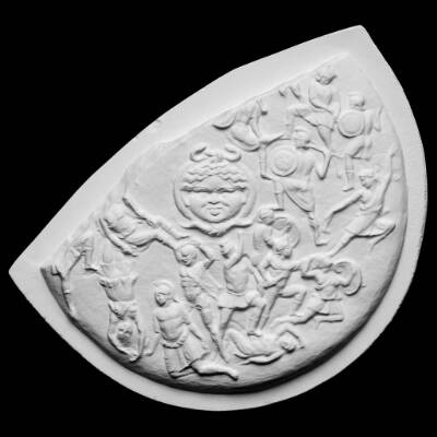 Rundt skjold med figurer på ydersiden, amazonomachie, Det Strangfordske skjold, fra Athena Parthenos