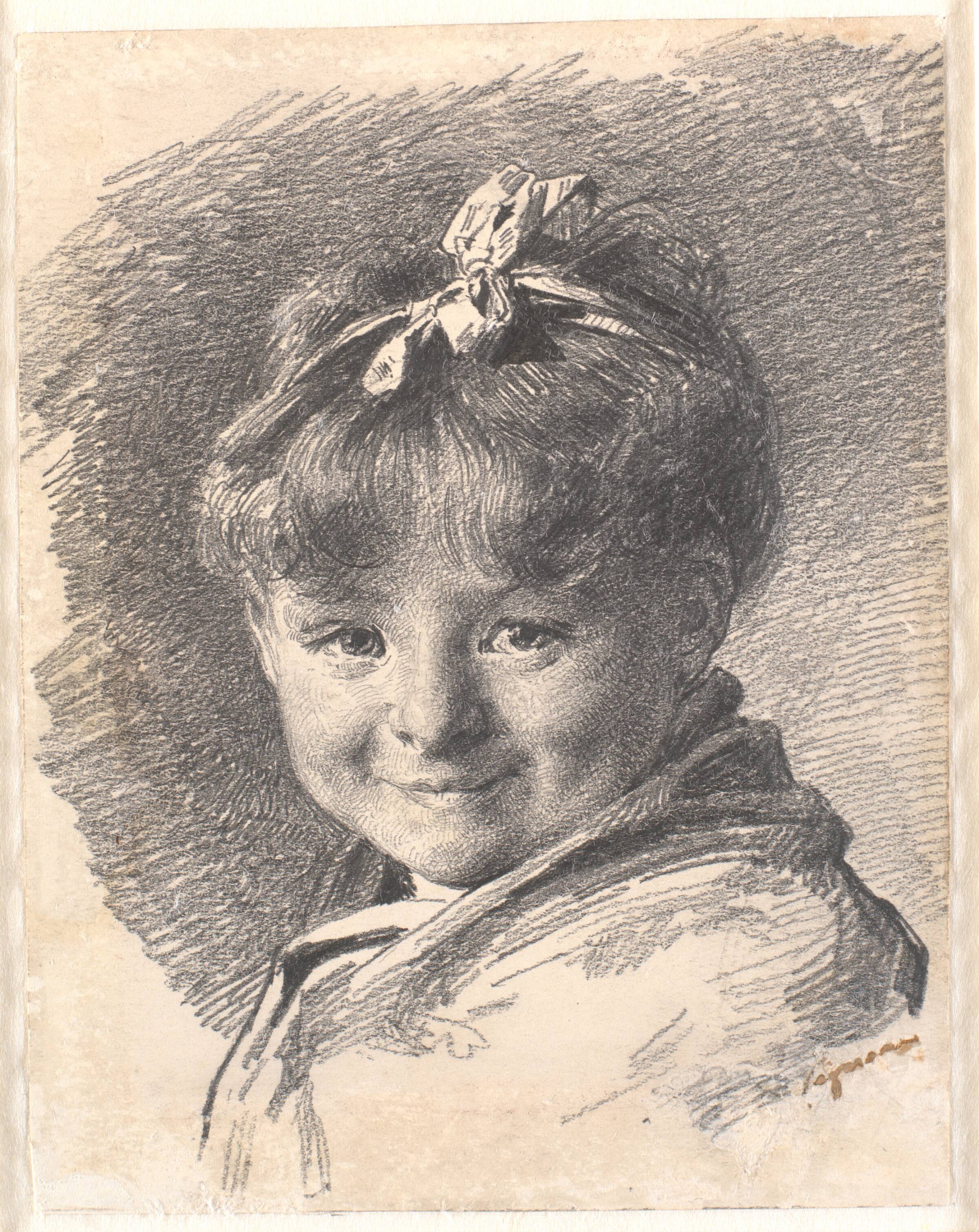 Portræt af en lille pige med kort hår og hårbånd, Bertha Wegmann, 1847-1926