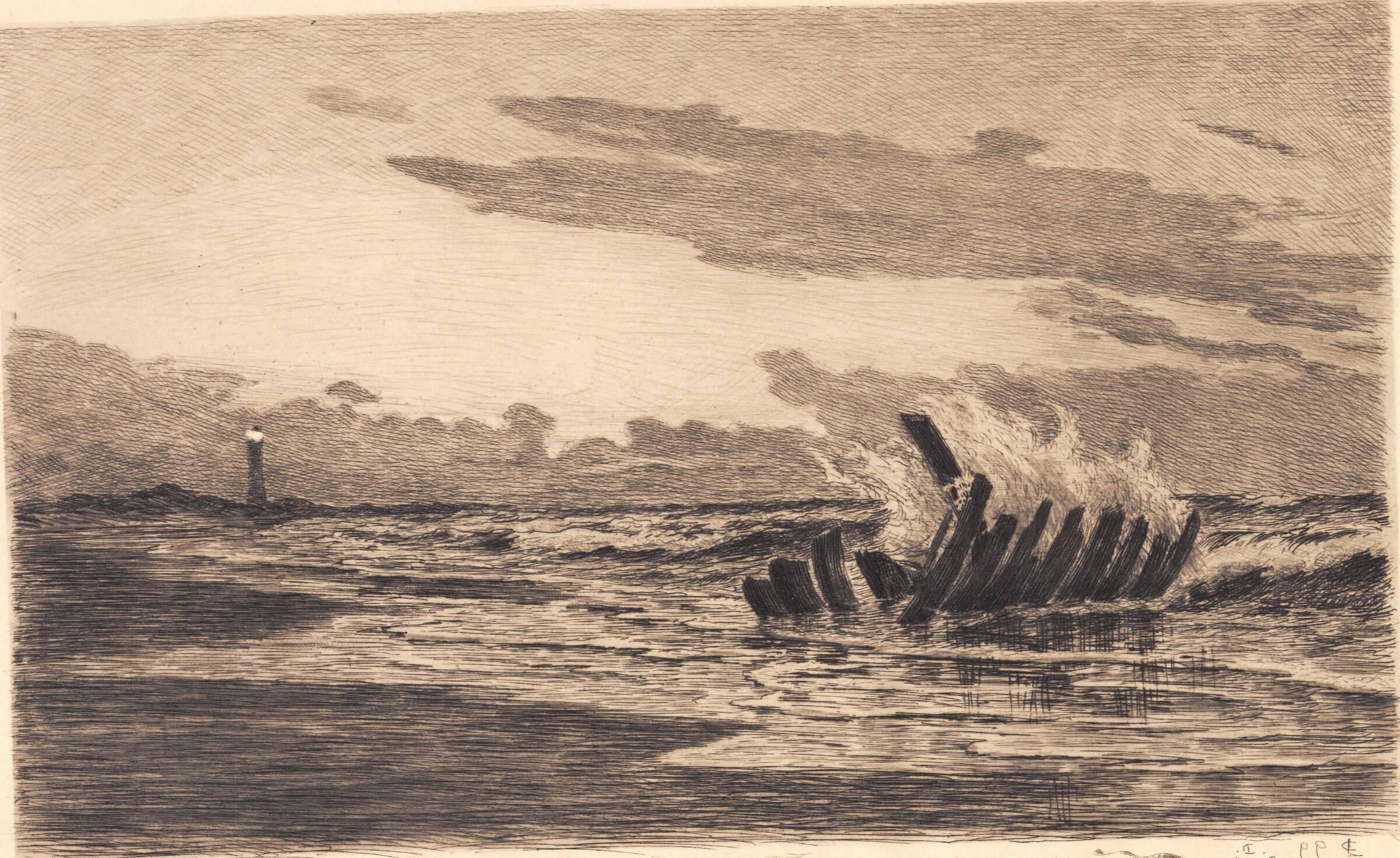 Vrag ved Skagens fyr, Carl Locher, 1899