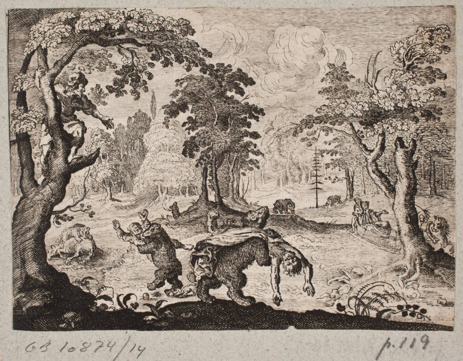 Mænd, der overfaldes af bjørne, Ubekendt, 1656