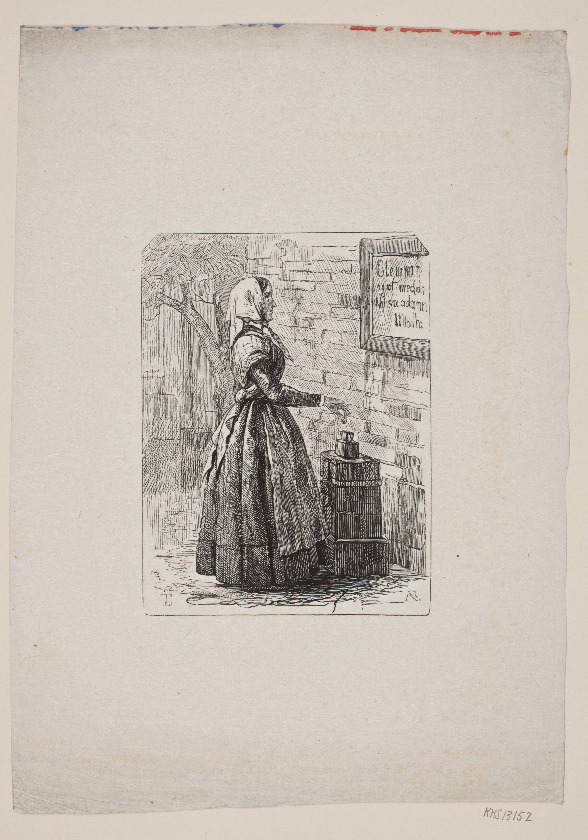 Giv gierne! En pige ved en fattigbøsse, Andreas Flinch, 1843