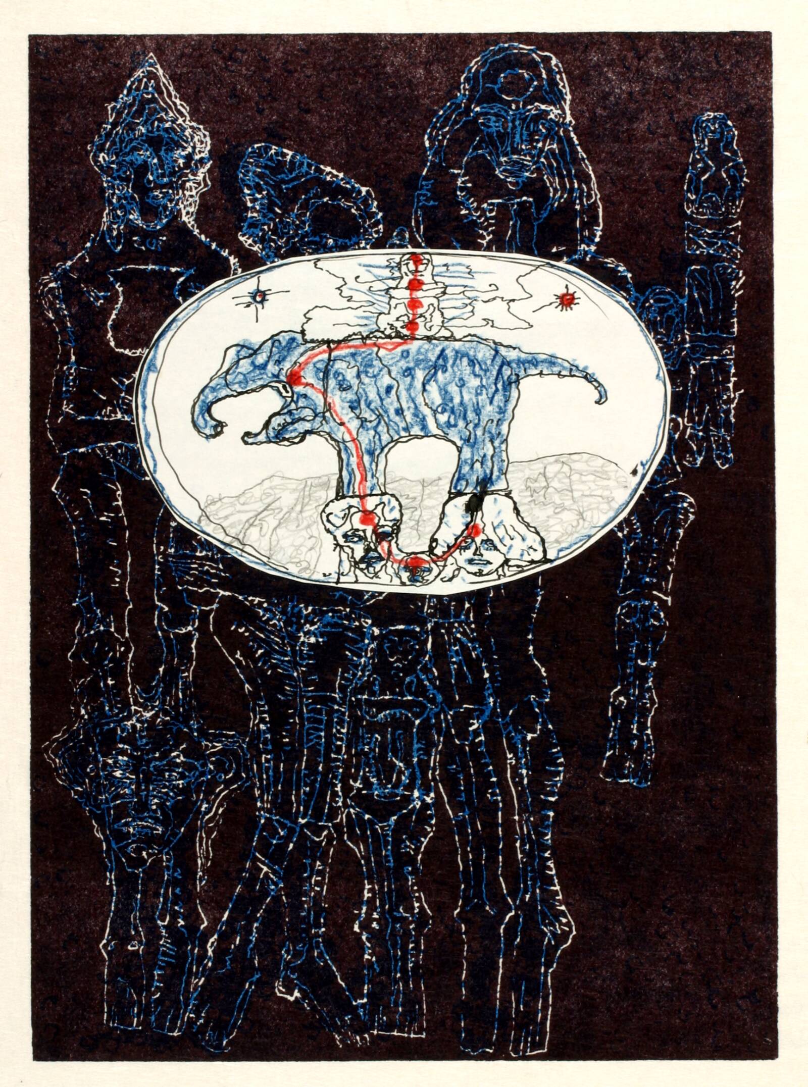 Figurer og elefant, Richard Winther, 1960