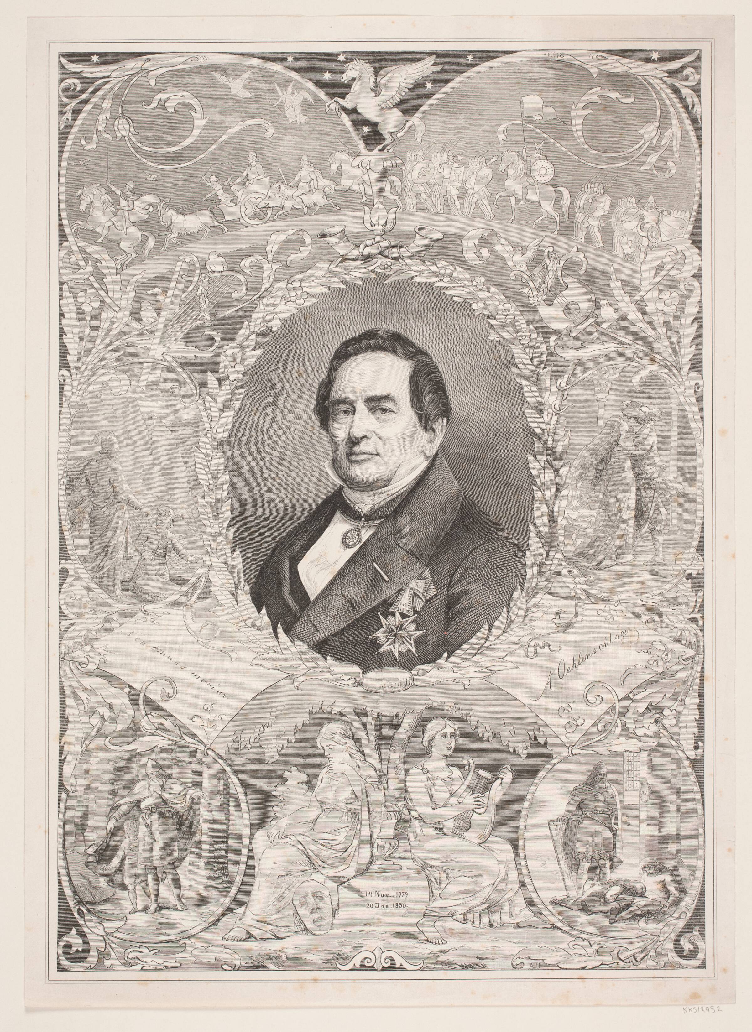 Adam Oehlenschläger. Mindeblad, August Edward Adolf Heimburger, 1879