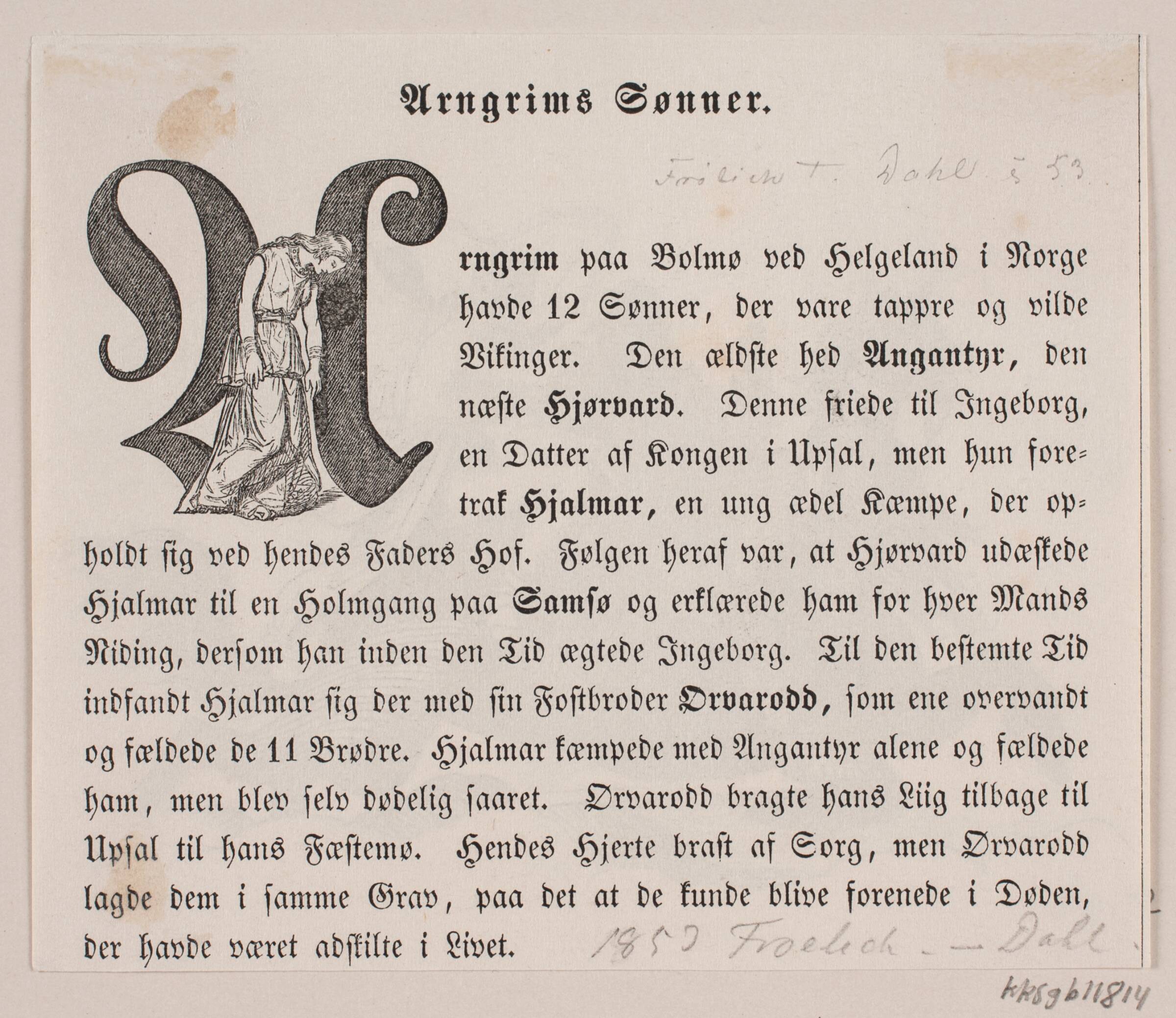 Arngrims sønner. Tekstfragment fra "Illustreret Danmarkshistorie for Folket", Balzer Dahl, 1852