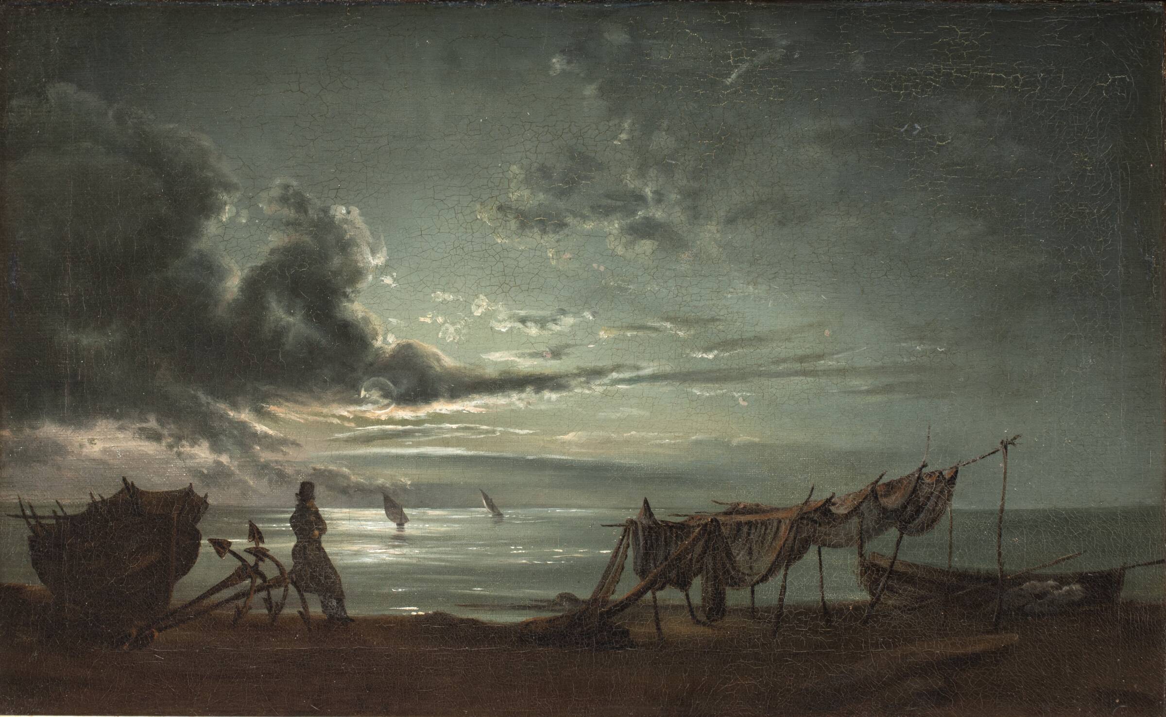 Ved den napolitanske golf. Måneskin, J.C. Dahl, 1820-1821