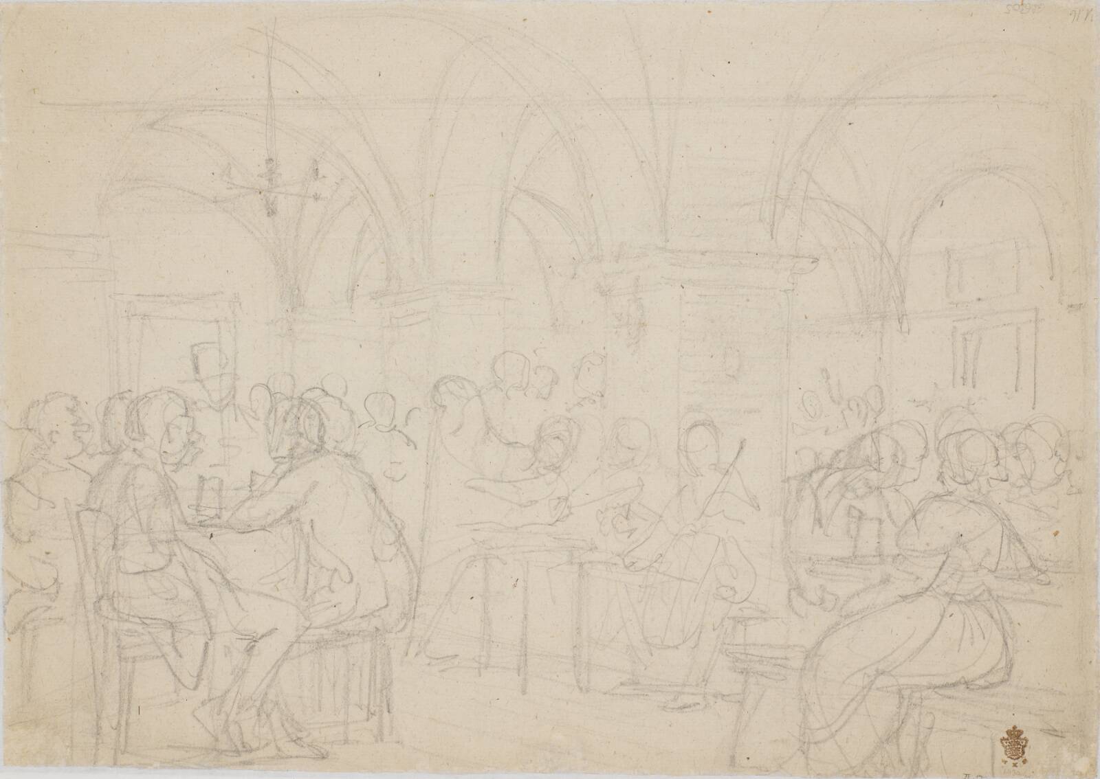 Skitse af ølstue i München, Wilhelm Marstrand, 1840-1841