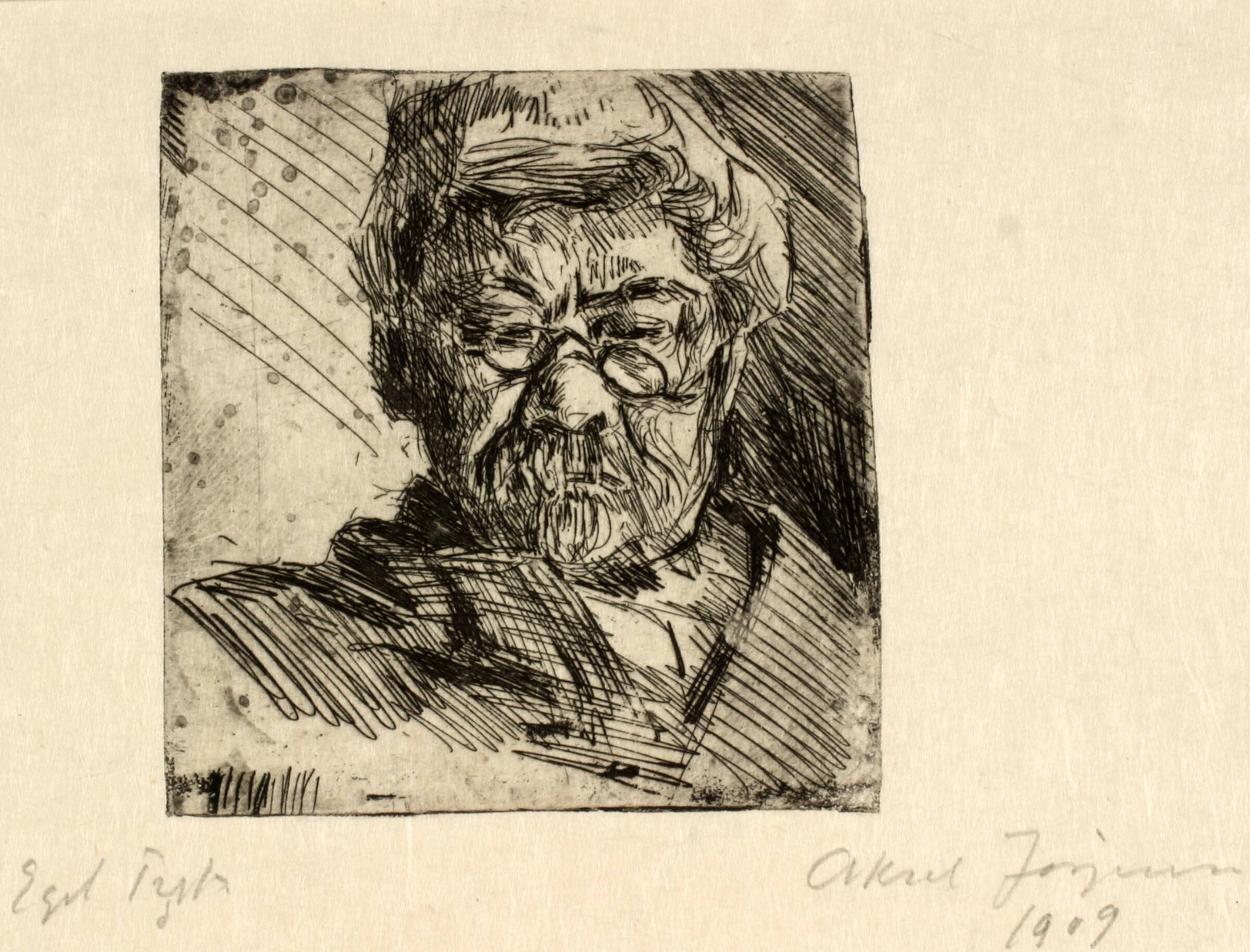 Portræt af maskinsmed Mathias Jørgensen, Aksel Jørgensen, 1909