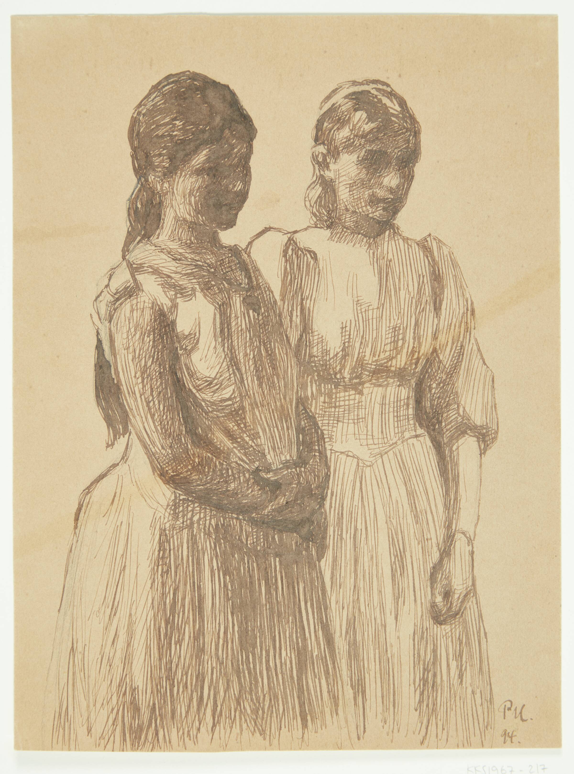 To unge piger. Studie til maleriet "Bal i en provinsby" (Gøteborg kunstmuseum), Peter Hansen, 1894
