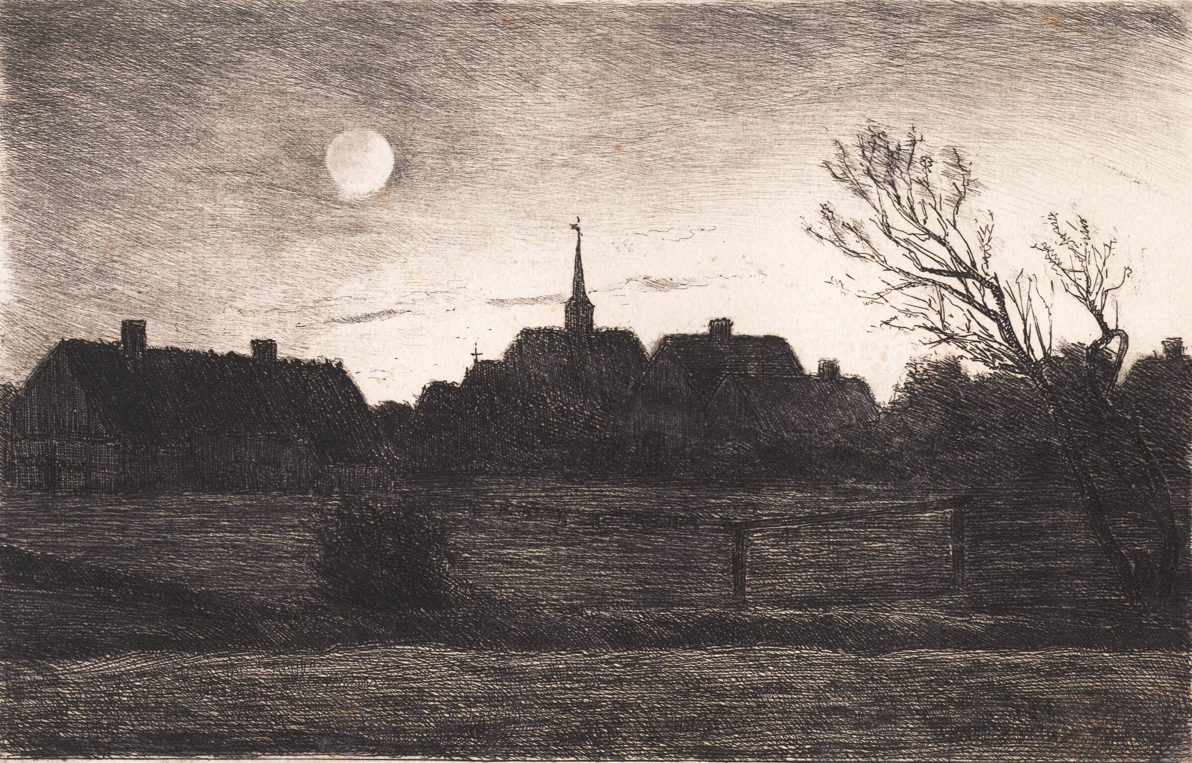 Hornbæk kirke, sommeraften, Carl Locher, 1887