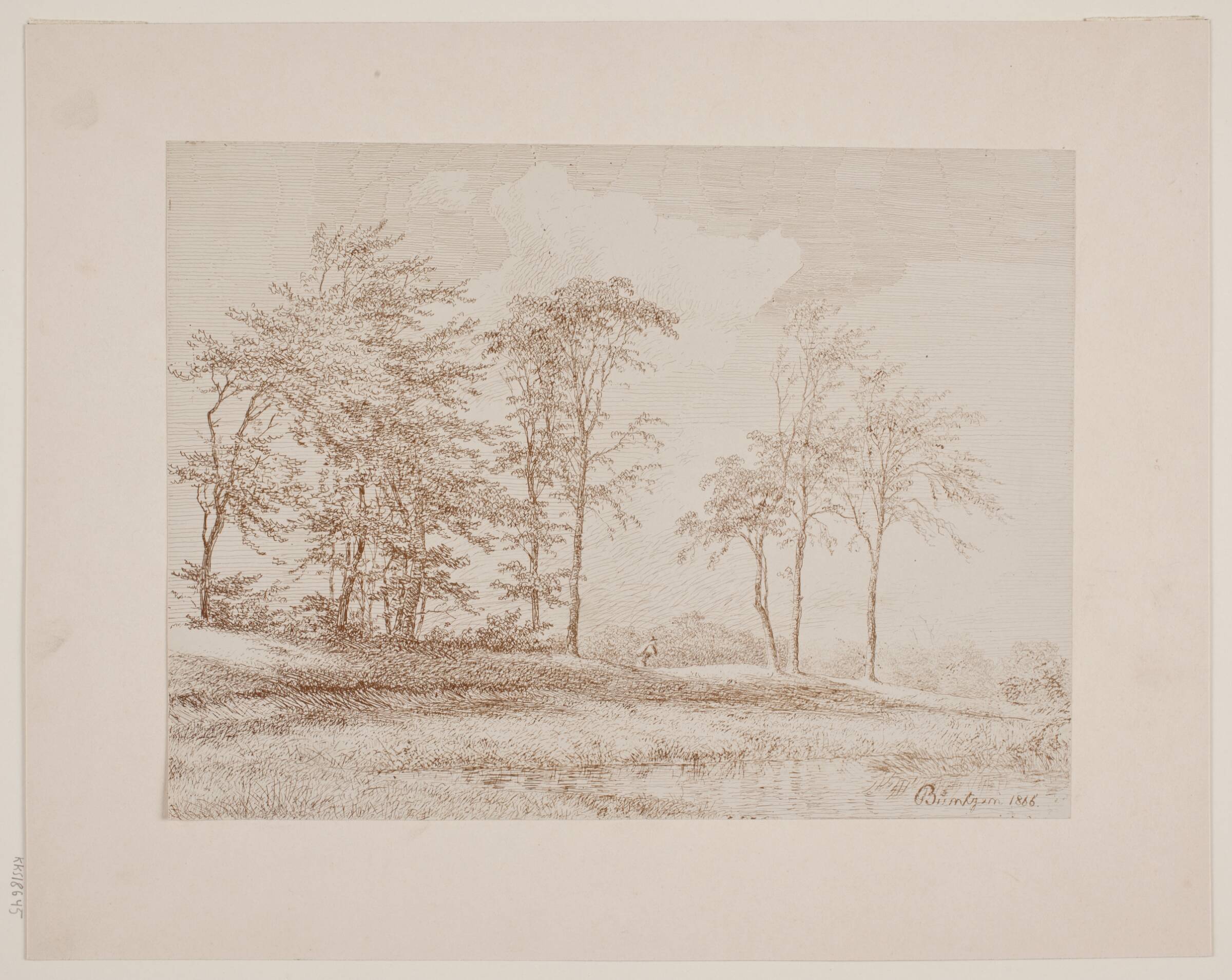 Landskab med træer og en dam, Heinrich Buntzen, 1866