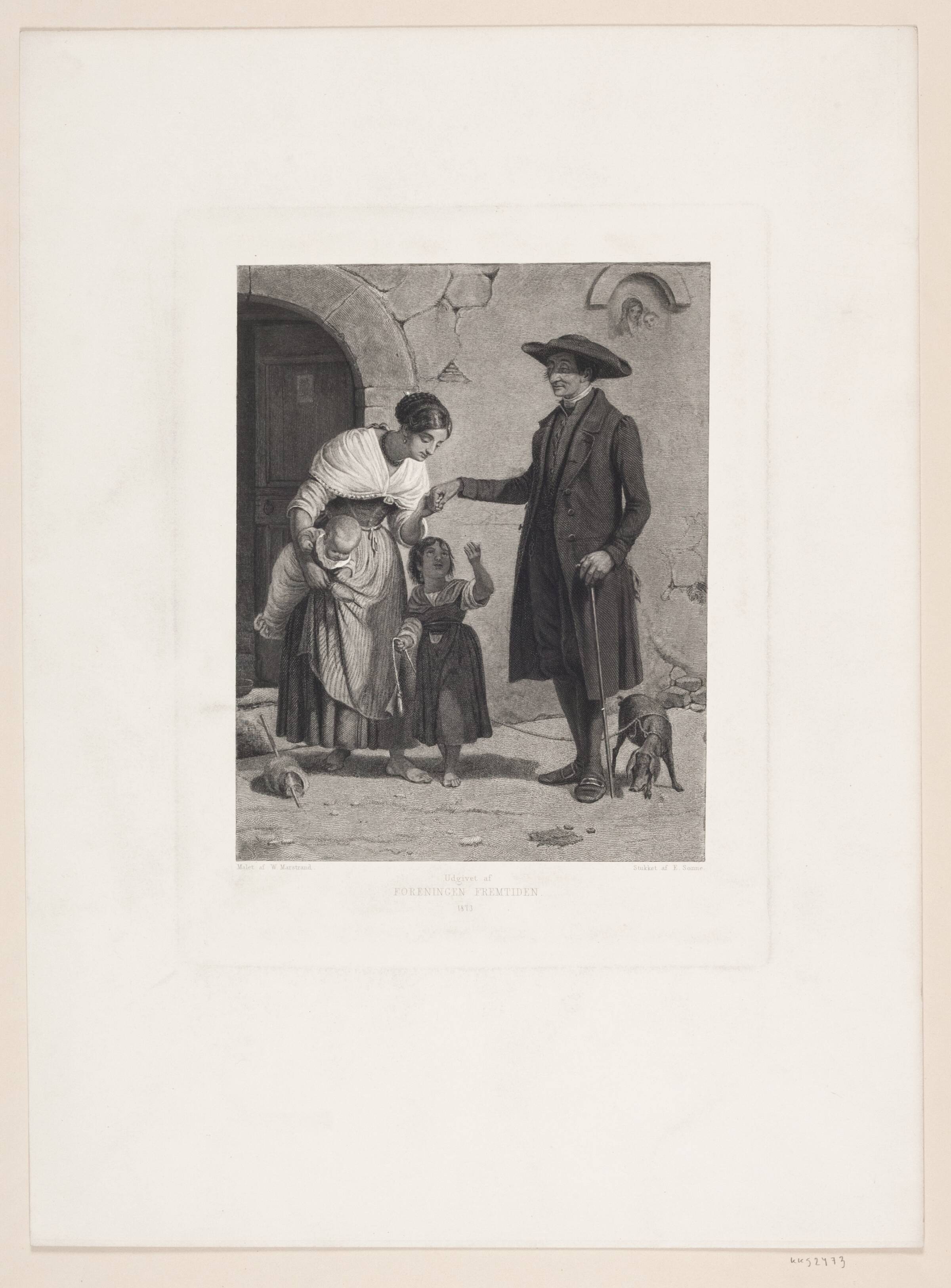 En italiensk kone der kysser præstens hånd, Edvard Sonne, 1871-1875