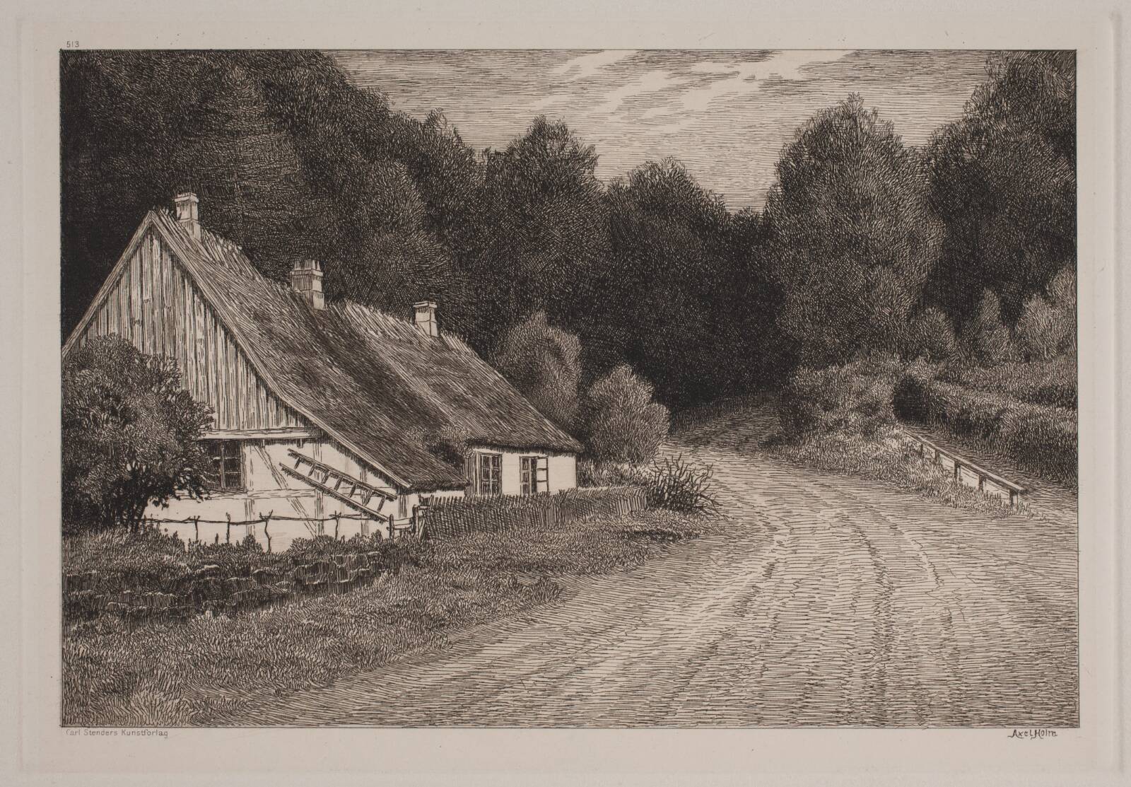 Bondehus ved skoven, Axel Holm, 1861-1935