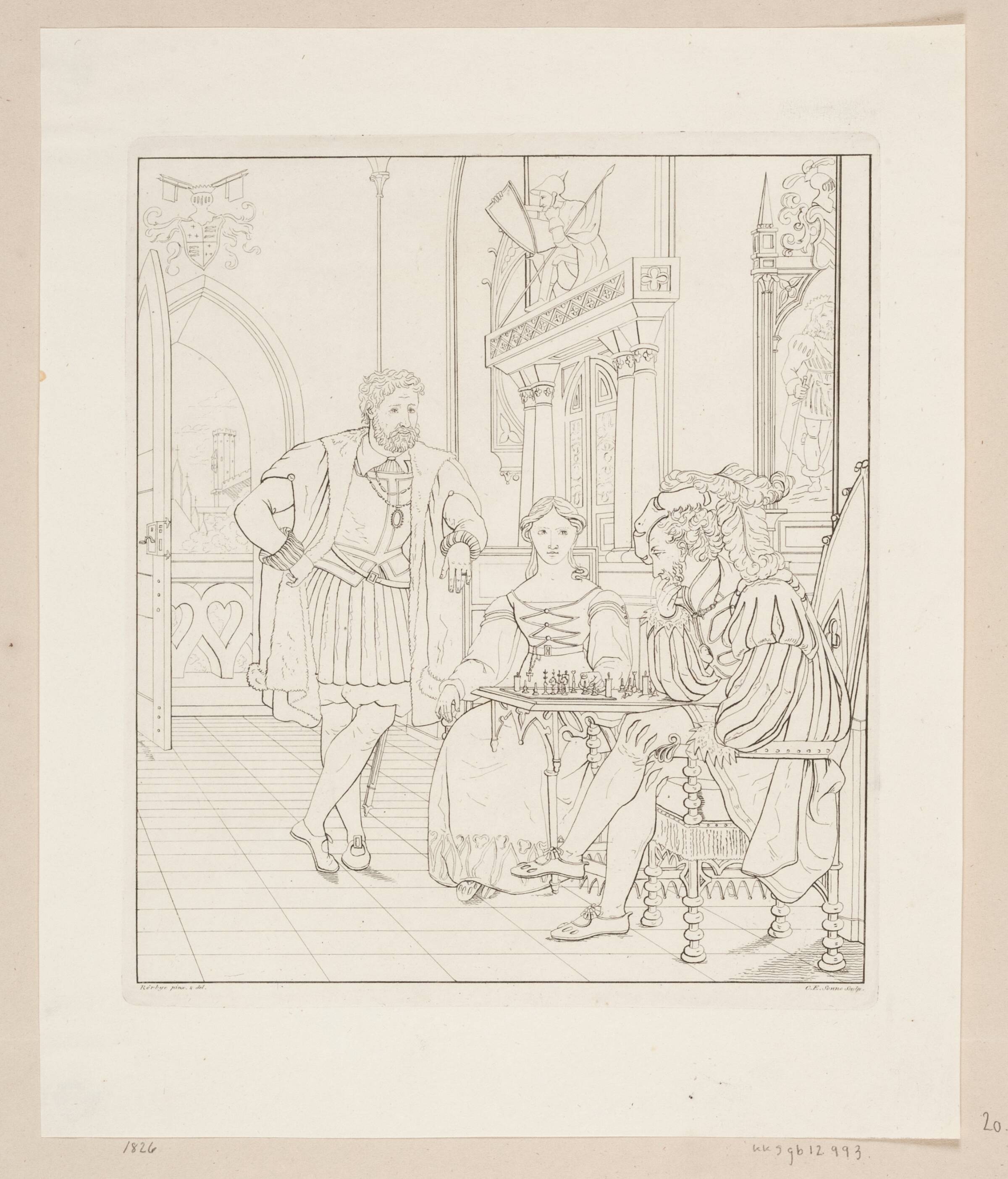 Scene fra Walter Scotts roman "Slottet Pontefact", Edvard Sonne, 1826