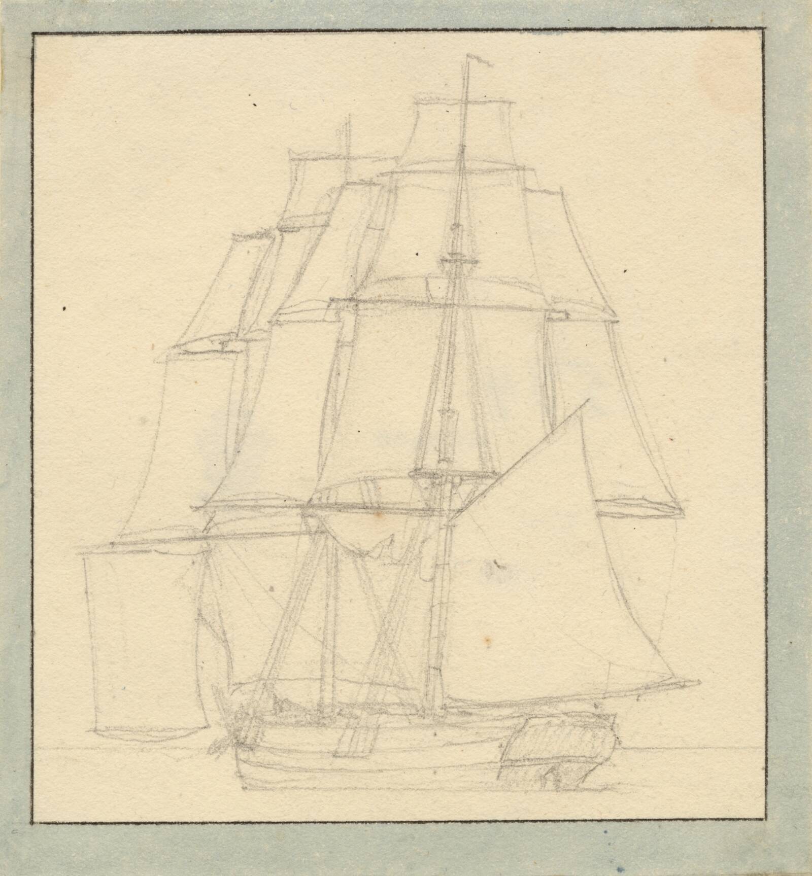 En brig med læsejl, C.W. Eckersberg, 1783-1853