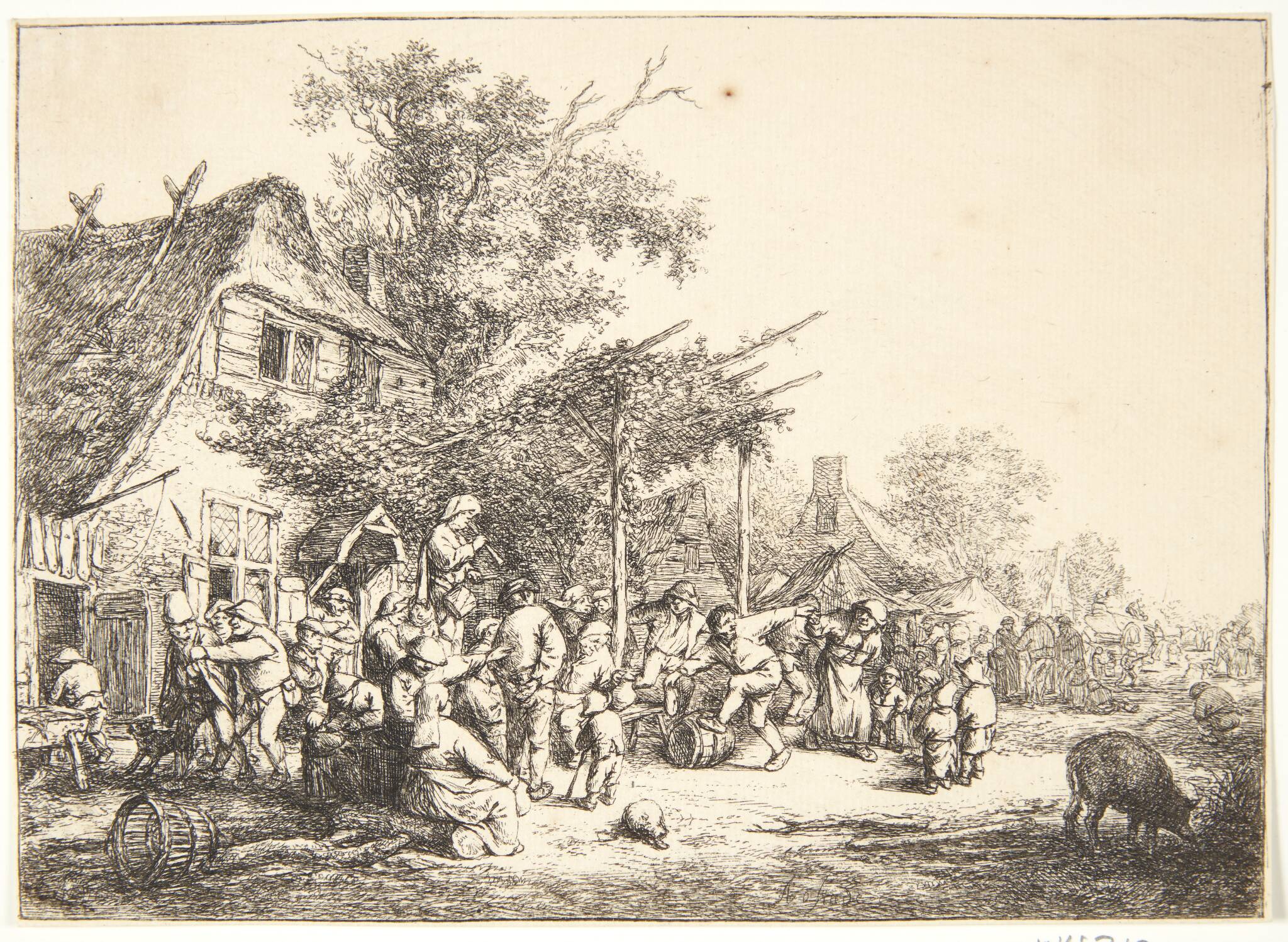 Dansende bønder ved et herberg