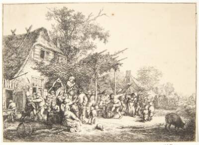 Dansende bønder ved et herberg