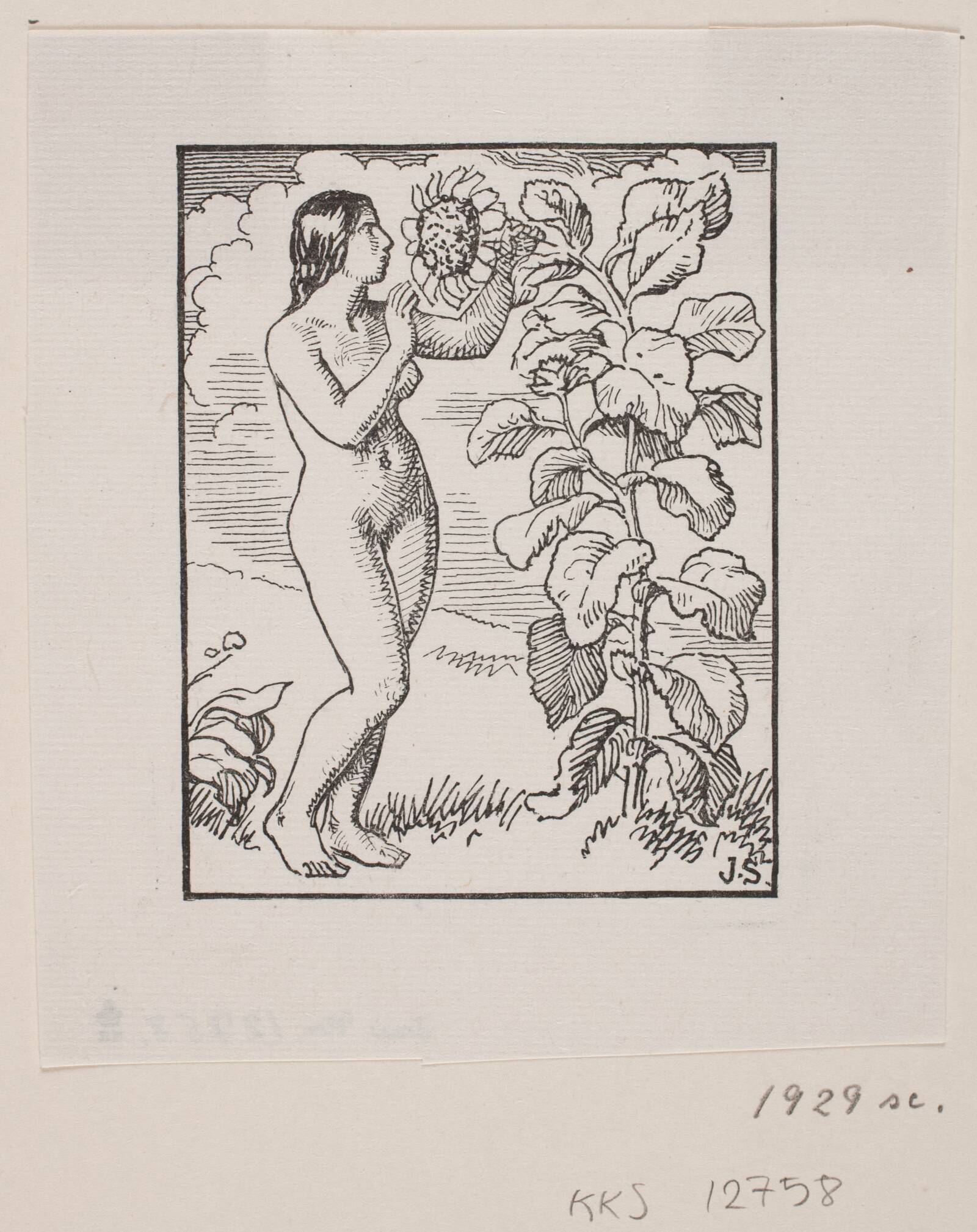 Eva ved en solsikke, Ekslibris, Herman Rudolf Müller, 1829