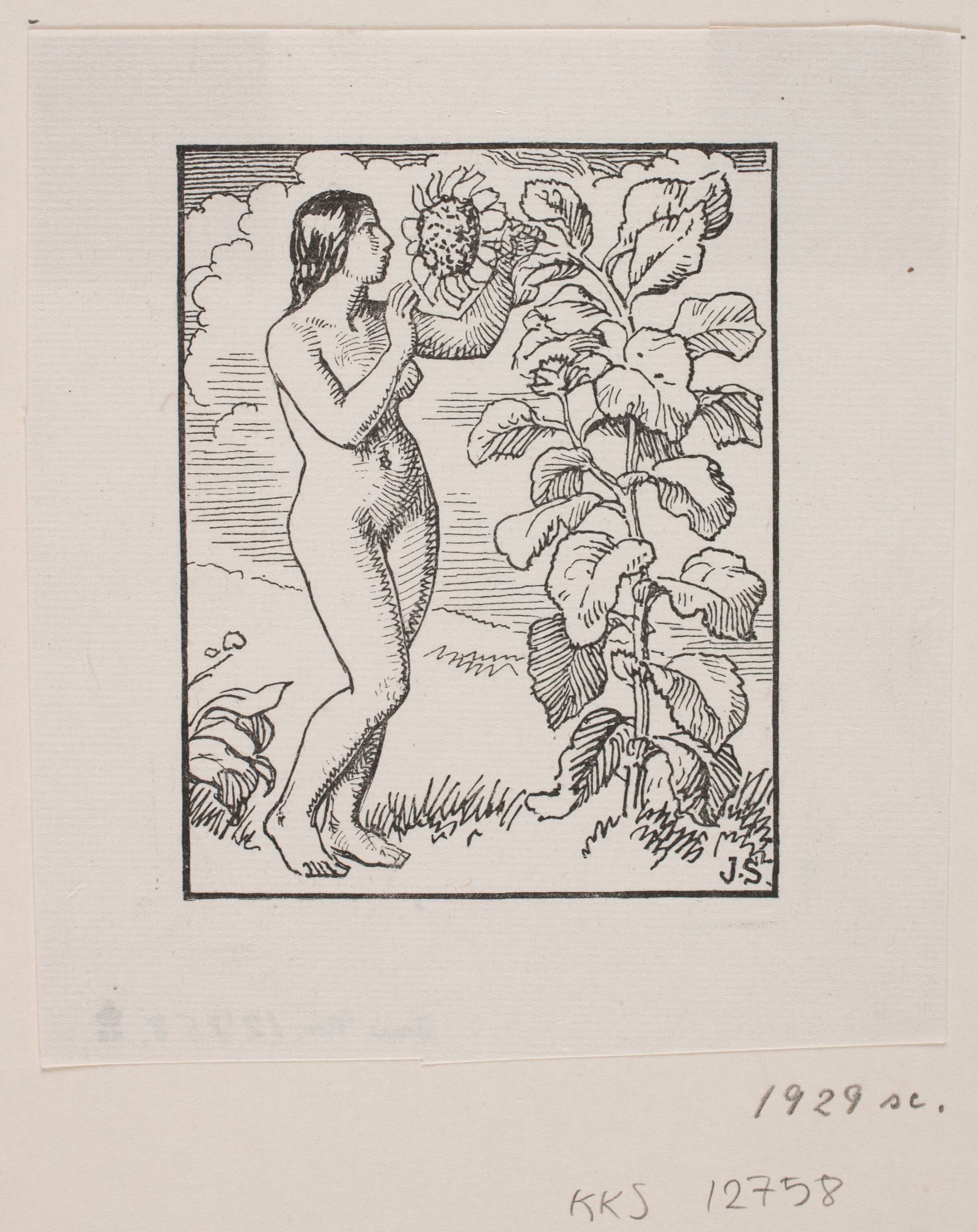Eva ved en solsikke, Ekslibris, Herman Rudolf Müller, 1829