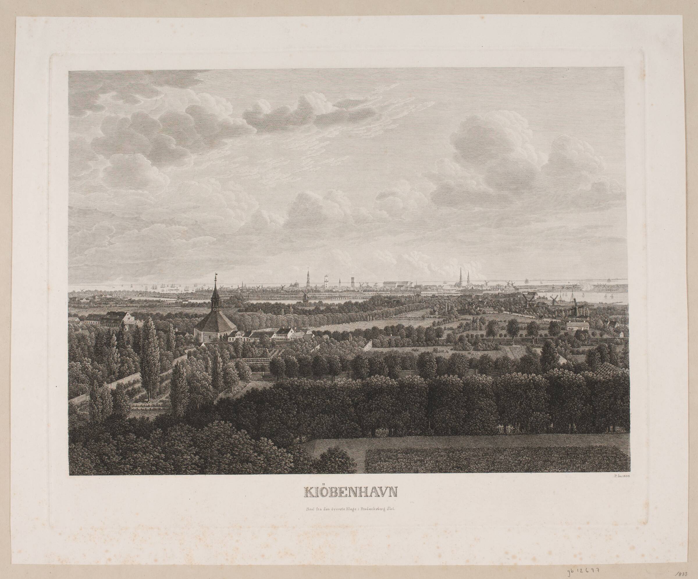 København set fra den øverste etage i Frederiksberg Slot, Søren Henrik Petersen, 1833