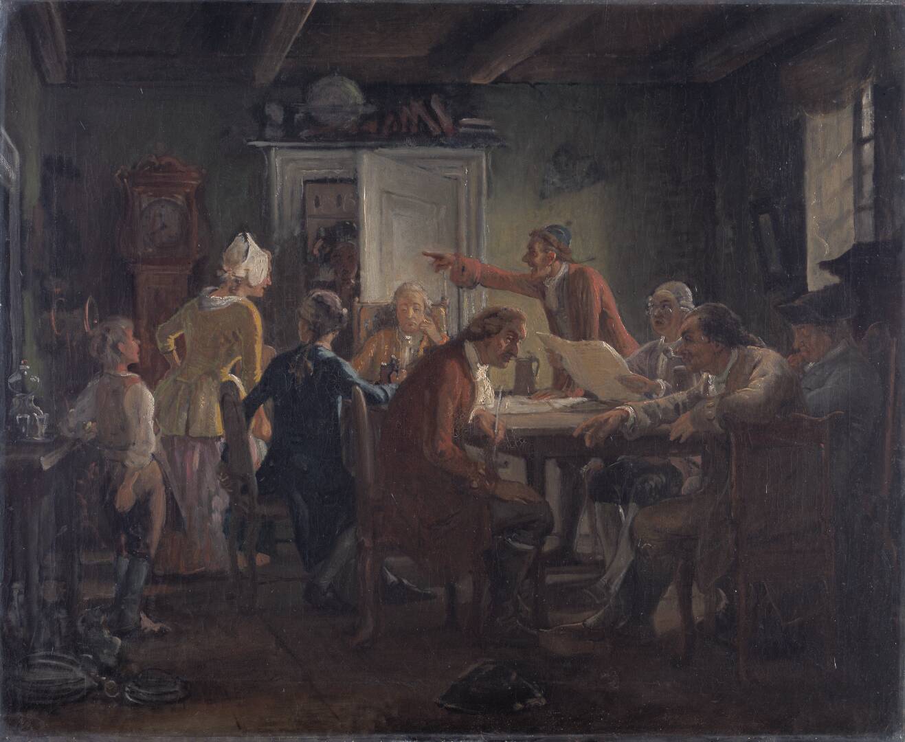 Collegium Politicum. From Ludvig Holberg’s The Political Tinker, Act I, Scene 2., by Wilhelm Marstrand, 1850-1851