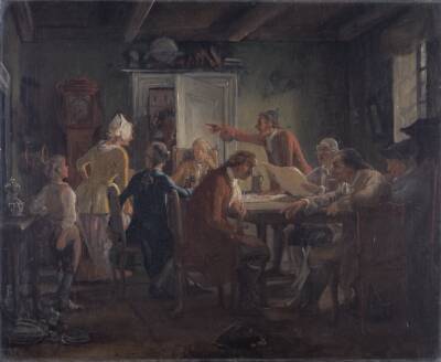 Collegium Politicum. Fra Ludvig Holbergs Den Politiske Kandestøber, 1. Akt, 2.Scene.