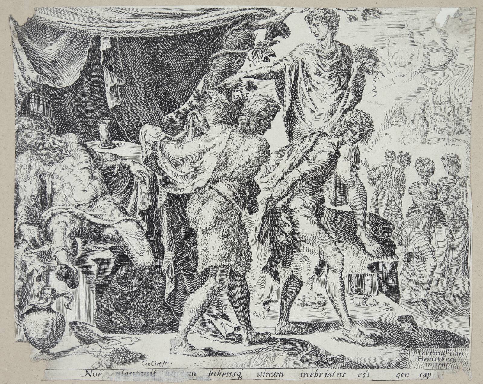 Bespottelsen af Noa, Cornelis Cort, 1559