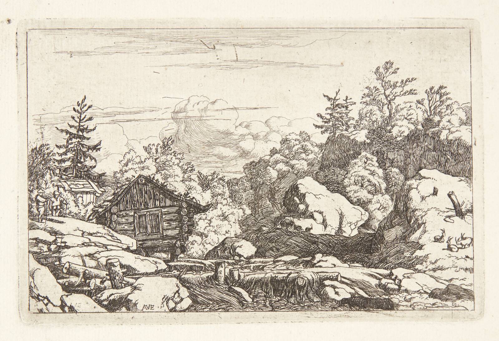 Hytter ved en flod, Allaert van Everdingen, 1621-1675