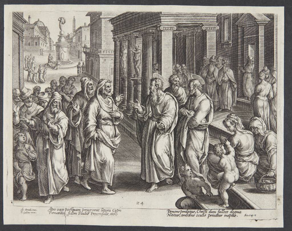 Elimas gøres blind, Adriaen Collaert, 1582