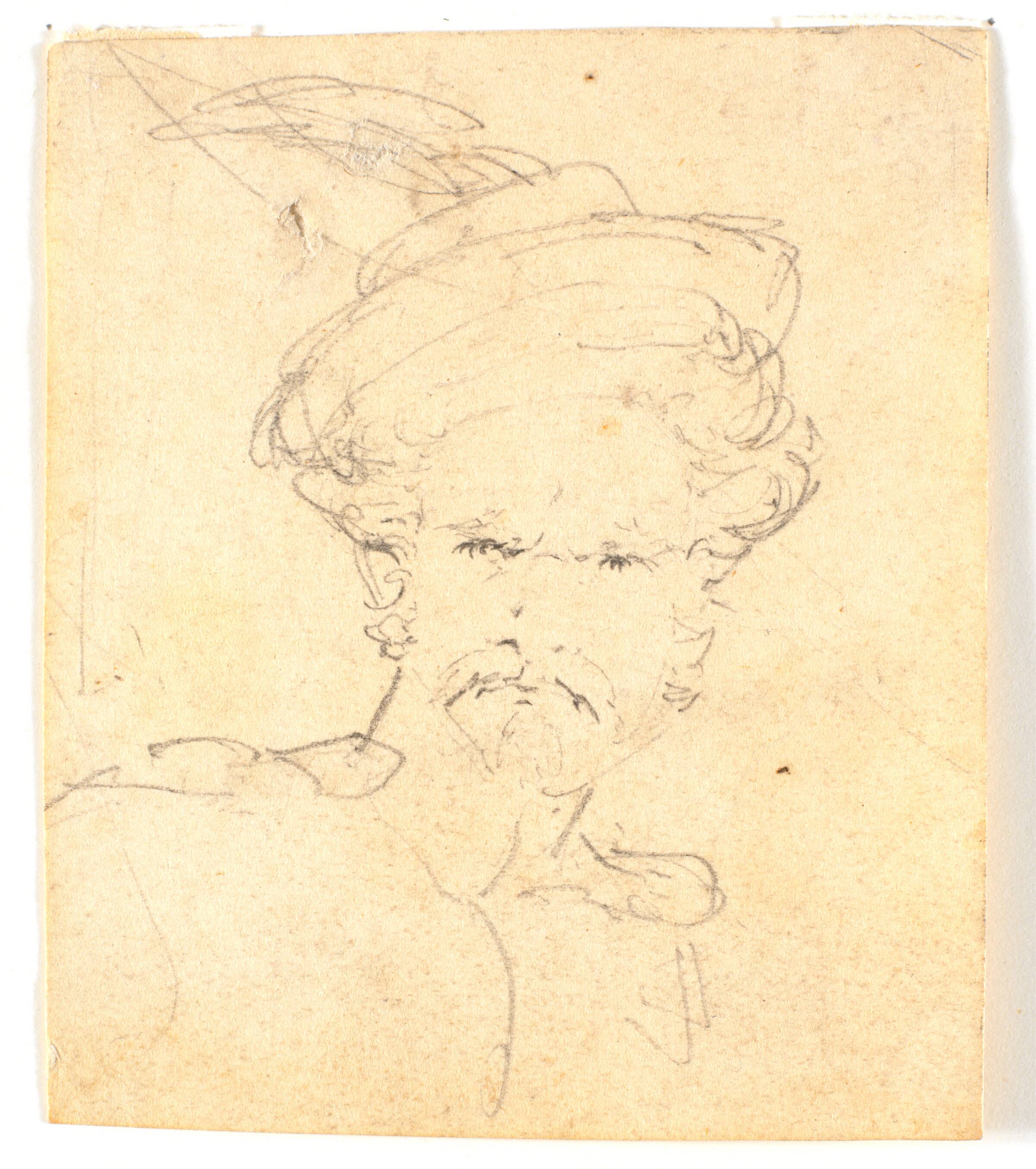 Portræthoved med baret med fjer, Wilhelm Bendz, 1820-1832