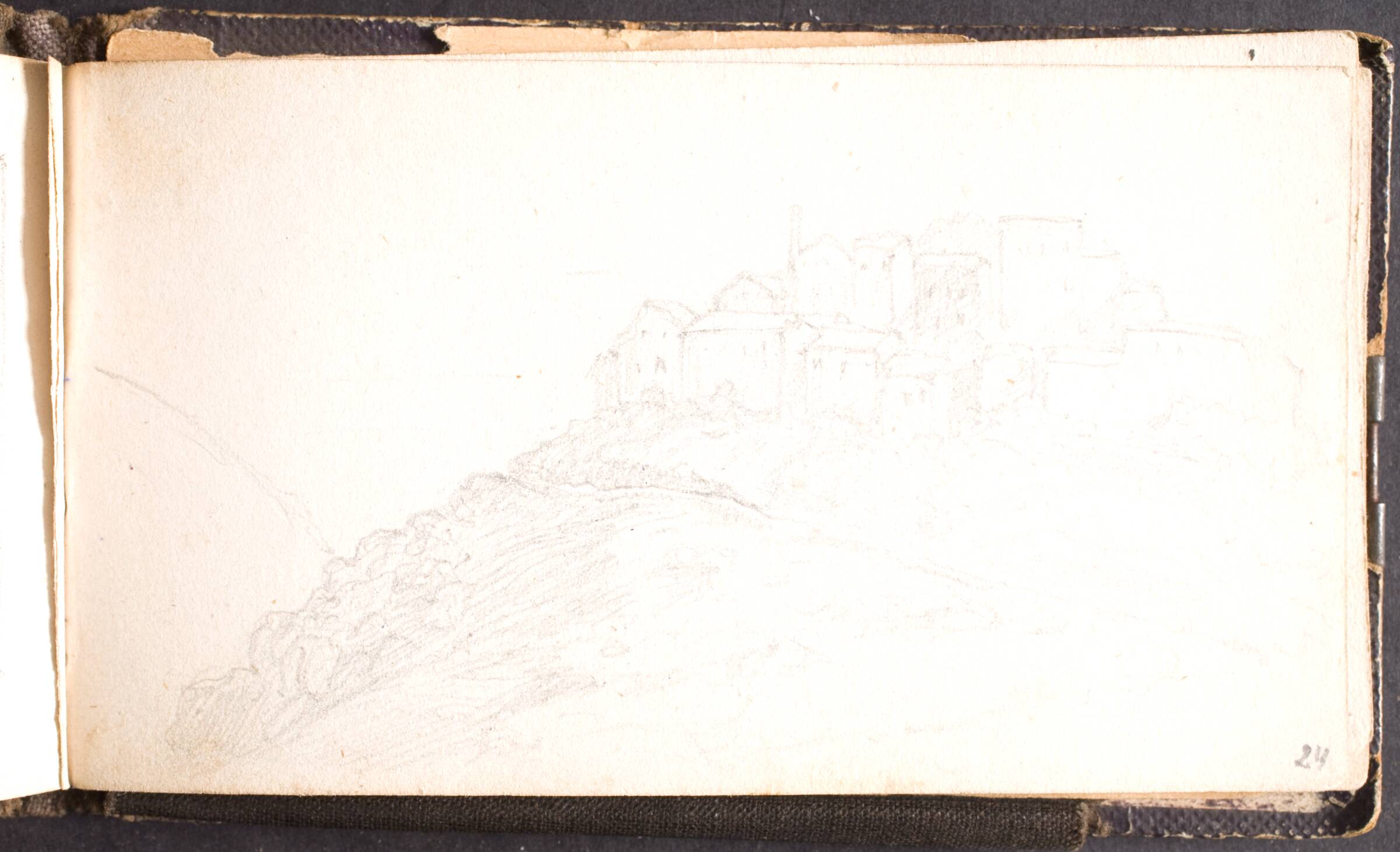Udsigt mod italiensk bjerglandsby, L.A. Schou, 1864-1867