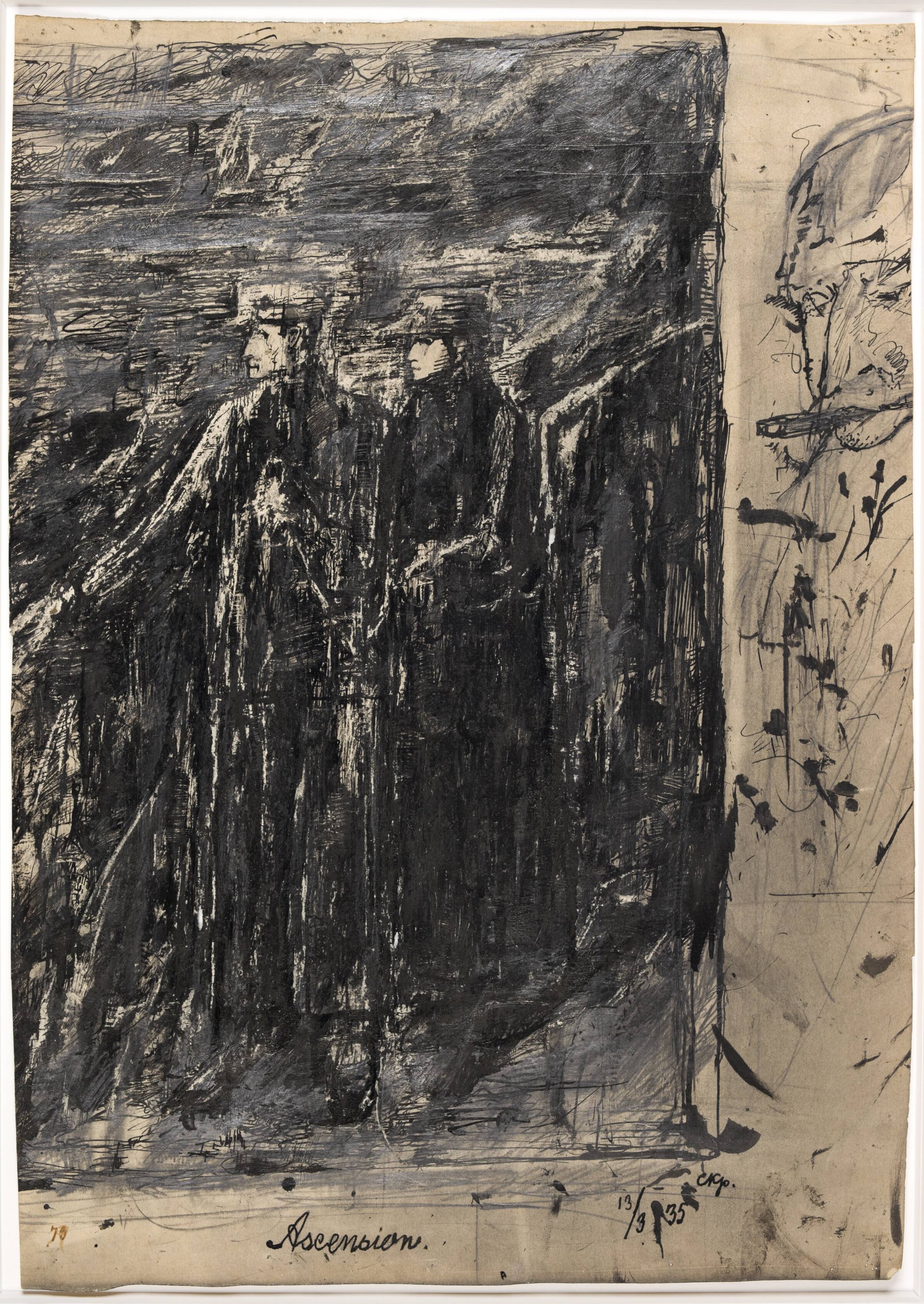 Ascension. Mand og kvinde. Til højre mandshoved med cigar, Christian Kongstad Petersen, 1935