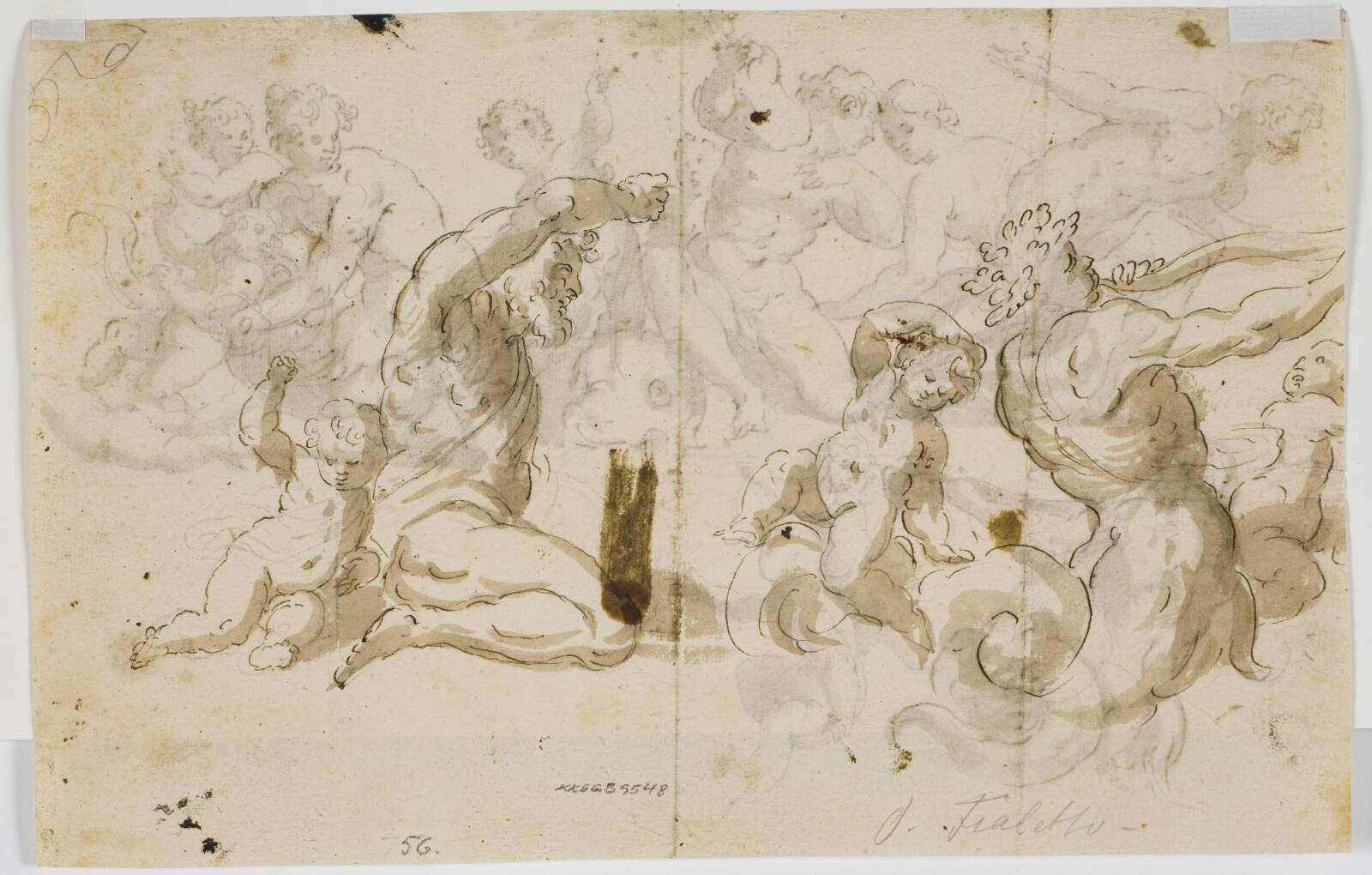 A river god and two putti, by Domenico Piola, 1650-1699