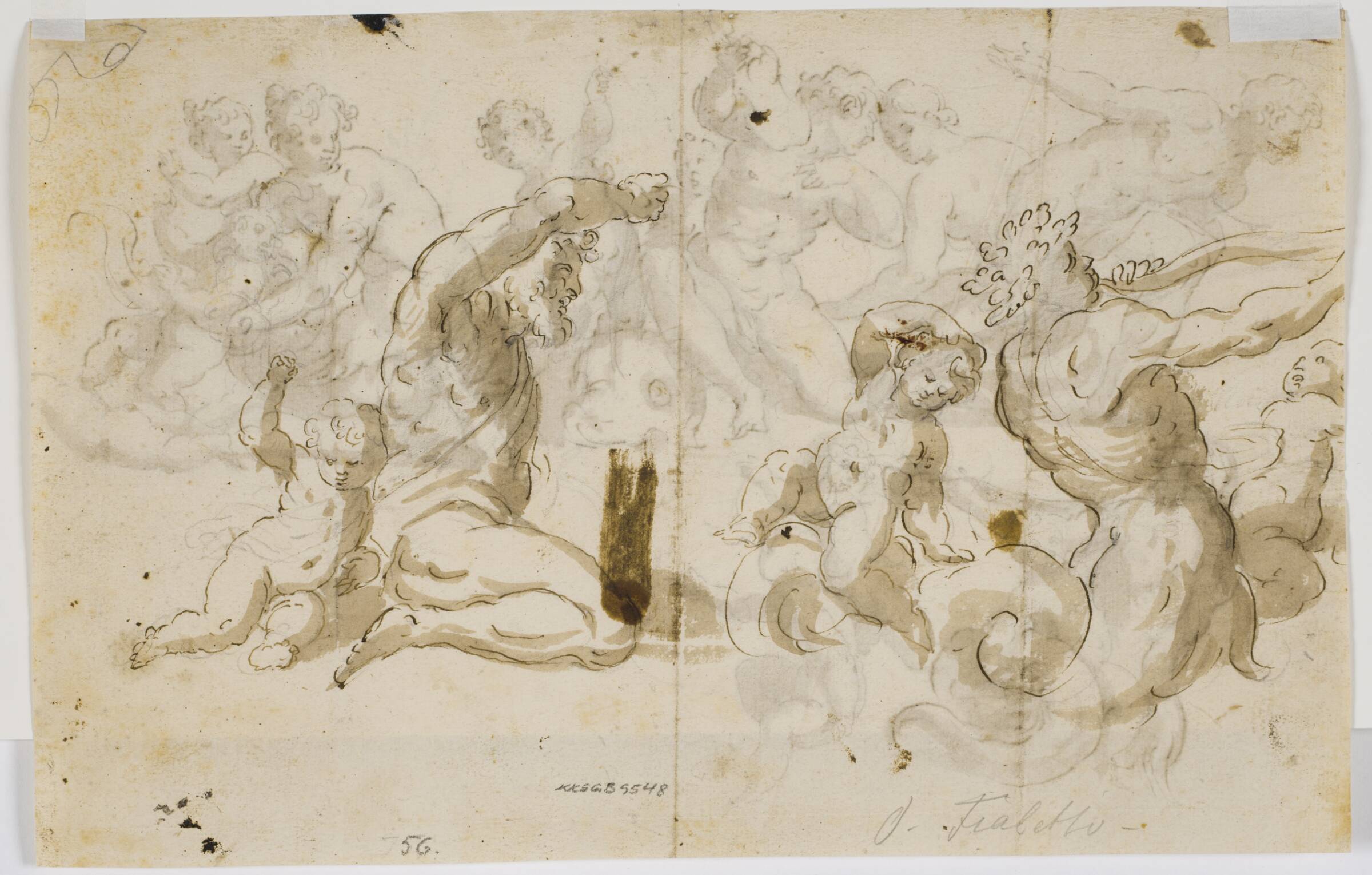 En havgud og to putti, Domenico Piola, 1650-1699